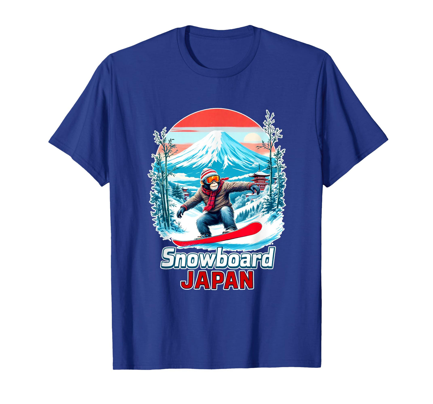 Snowboarding Monkey in Japan Scenic Landscape T-Shirt
