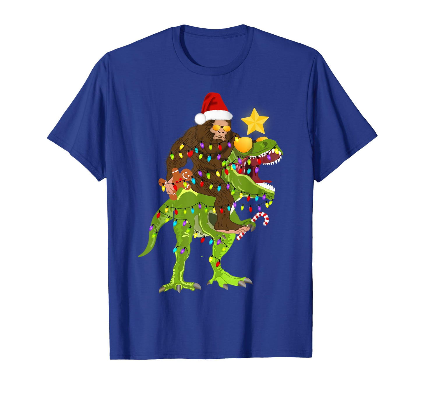 Xmas Tree Rex Yeti Bigfoot Sasquatch Riding Dinosaur T Rex T-Shirt