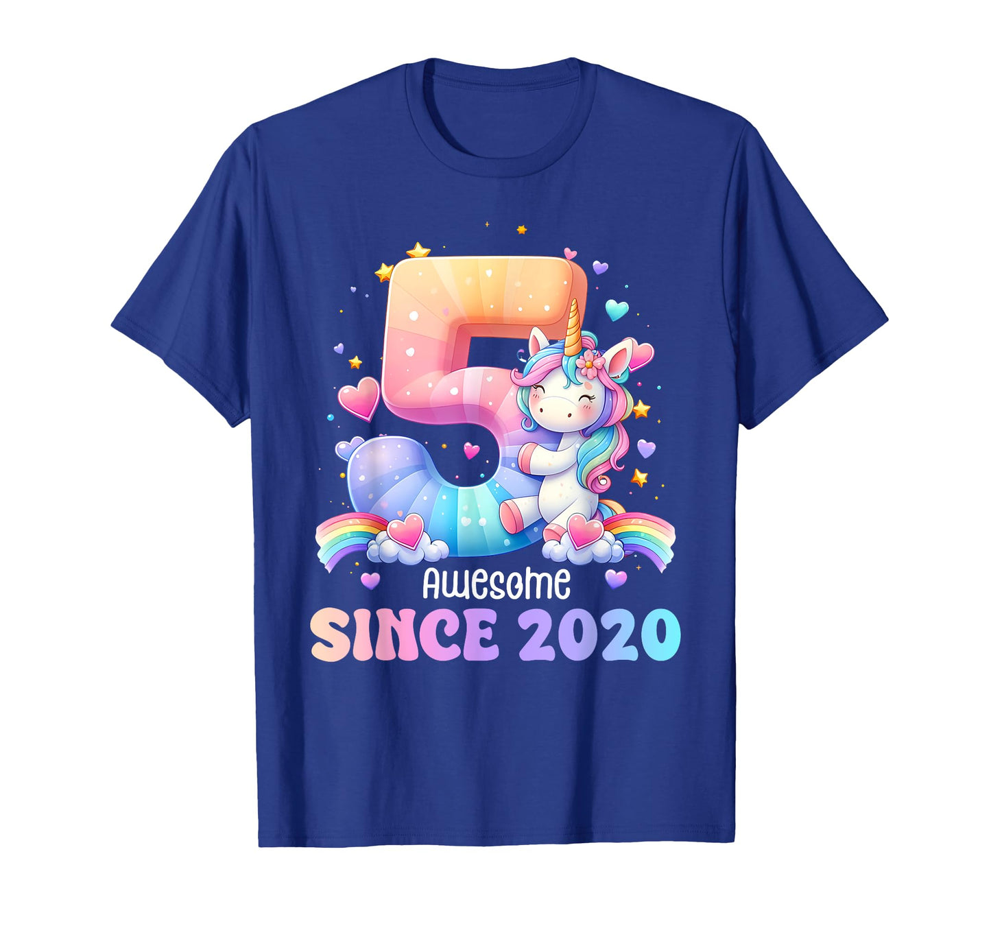 Awesome Since 2020 Unicorn Theme 5 Year Old 5th Birthday T-Shirt