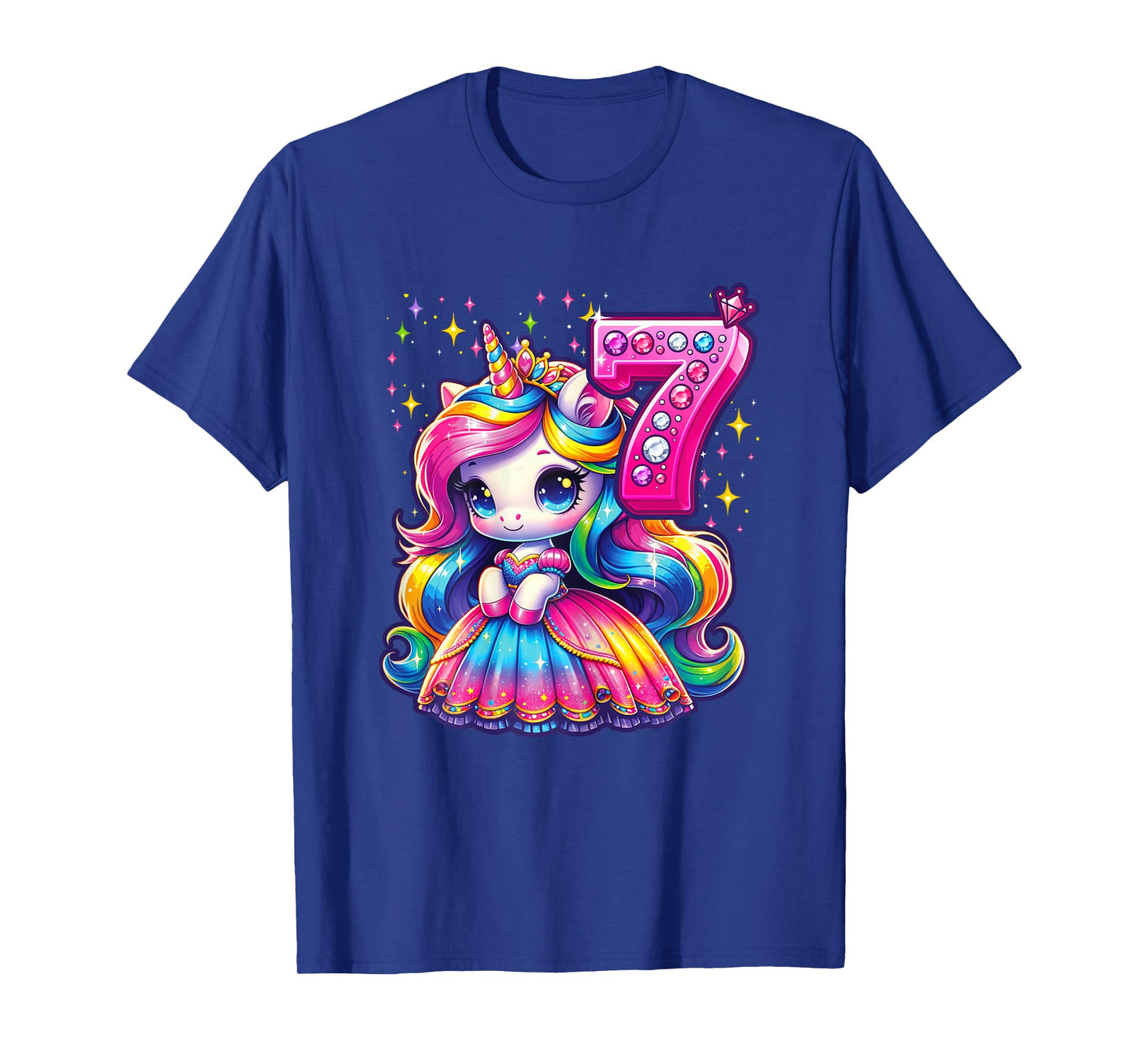 Unicorn Princess 7th Birthday 7 Year Old Party Girl Outfit T-Shirt