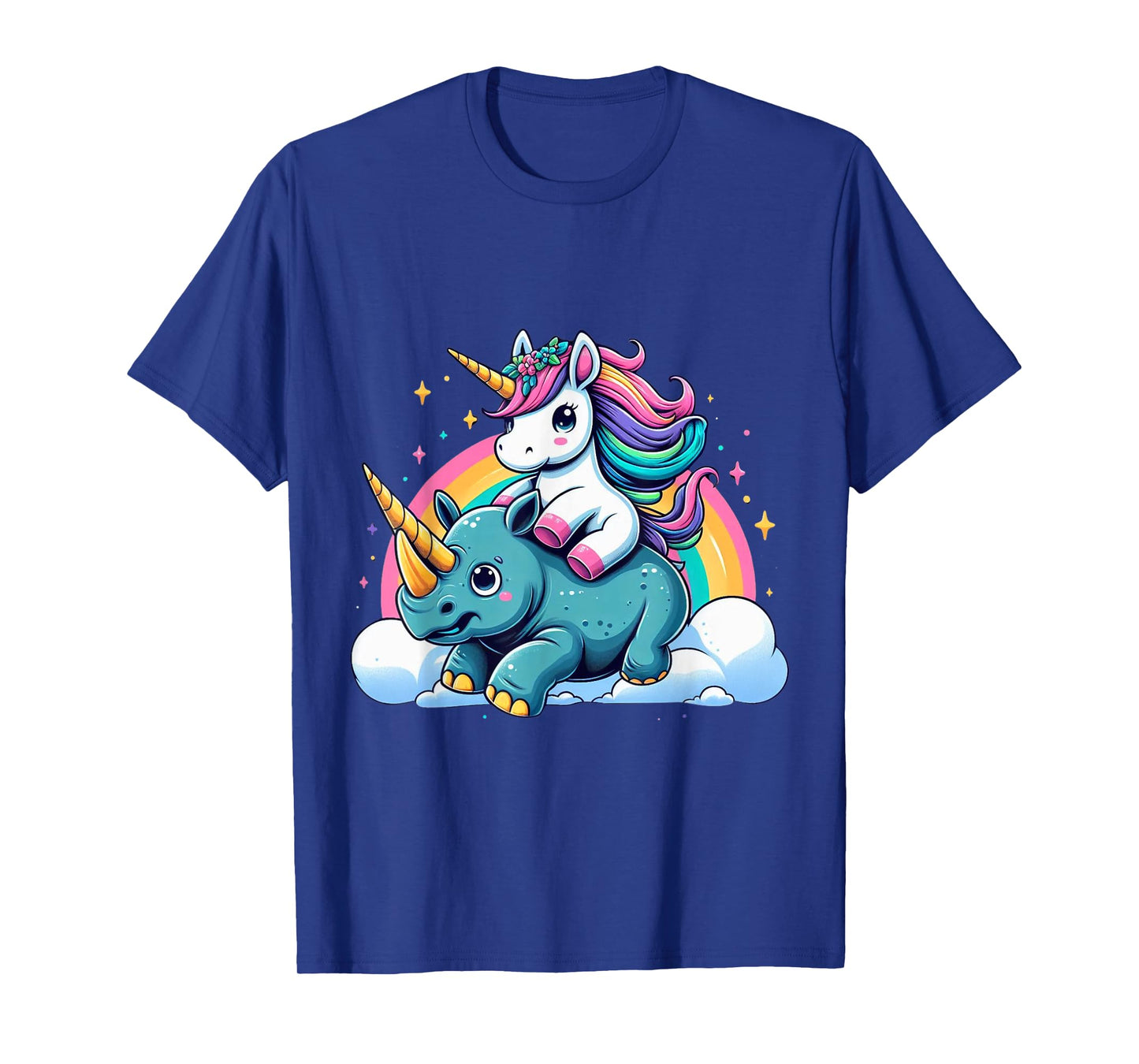 Unicorn Riding Rhino Boys Girls Men Women Kids Rainbow T-Shirt