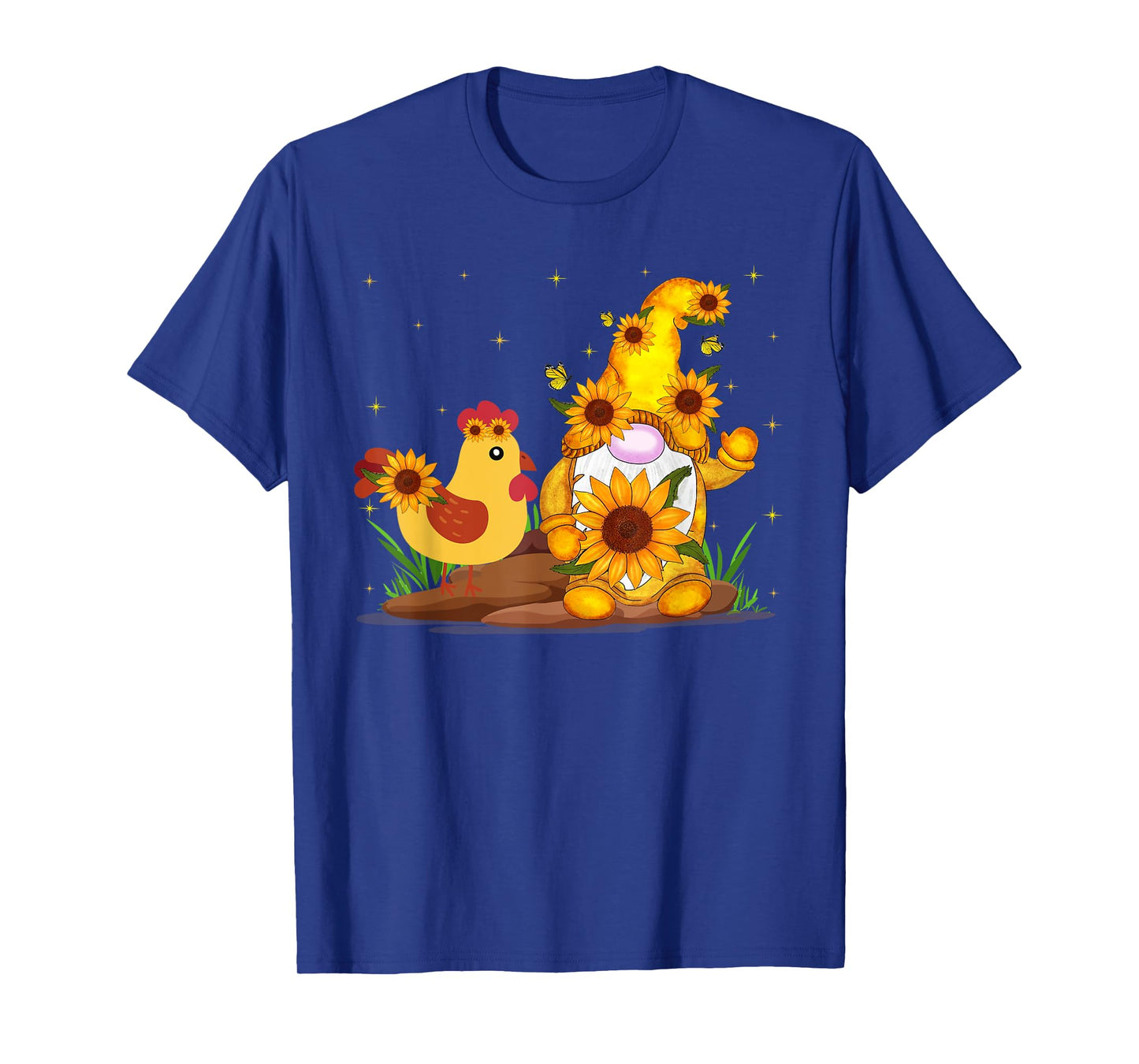 Cute Gnome And Chicken Sunflower Funny Gnome Chicken Farmer T-Shirt