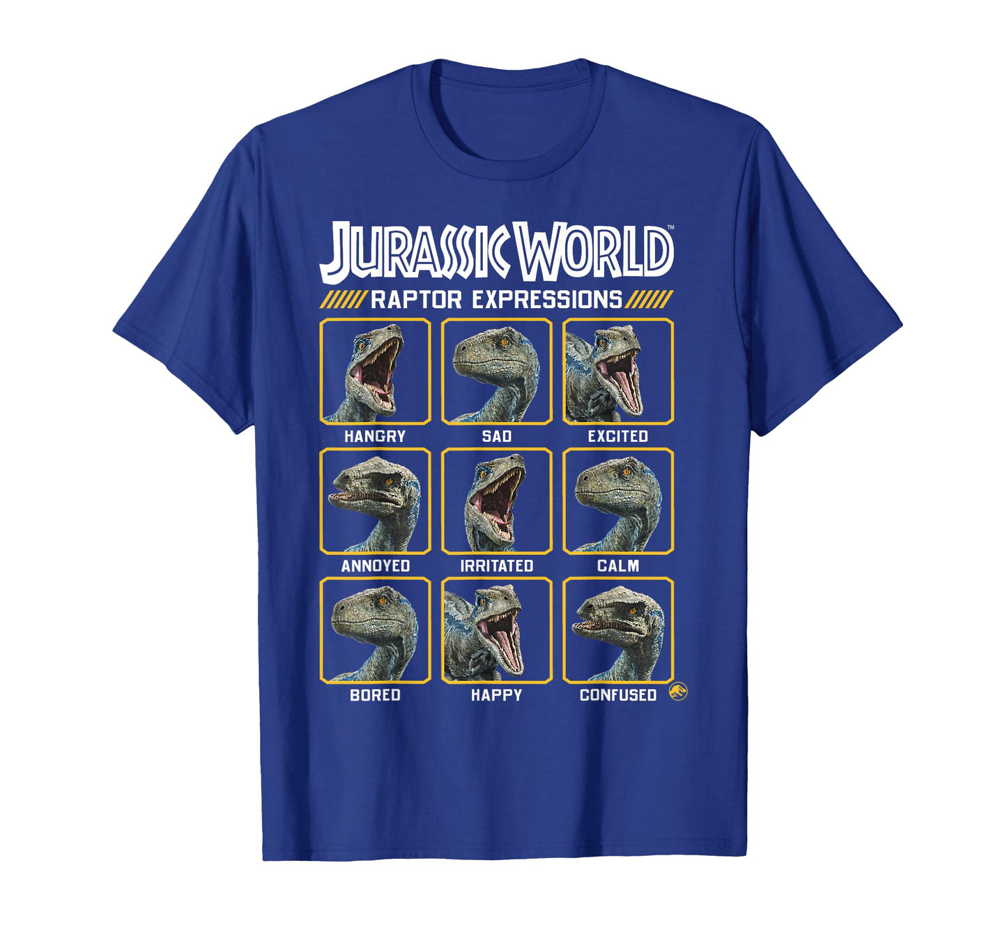 Jurassic World Two Blue Raptor Expressions Graphic Short Sleeve T-Shirt