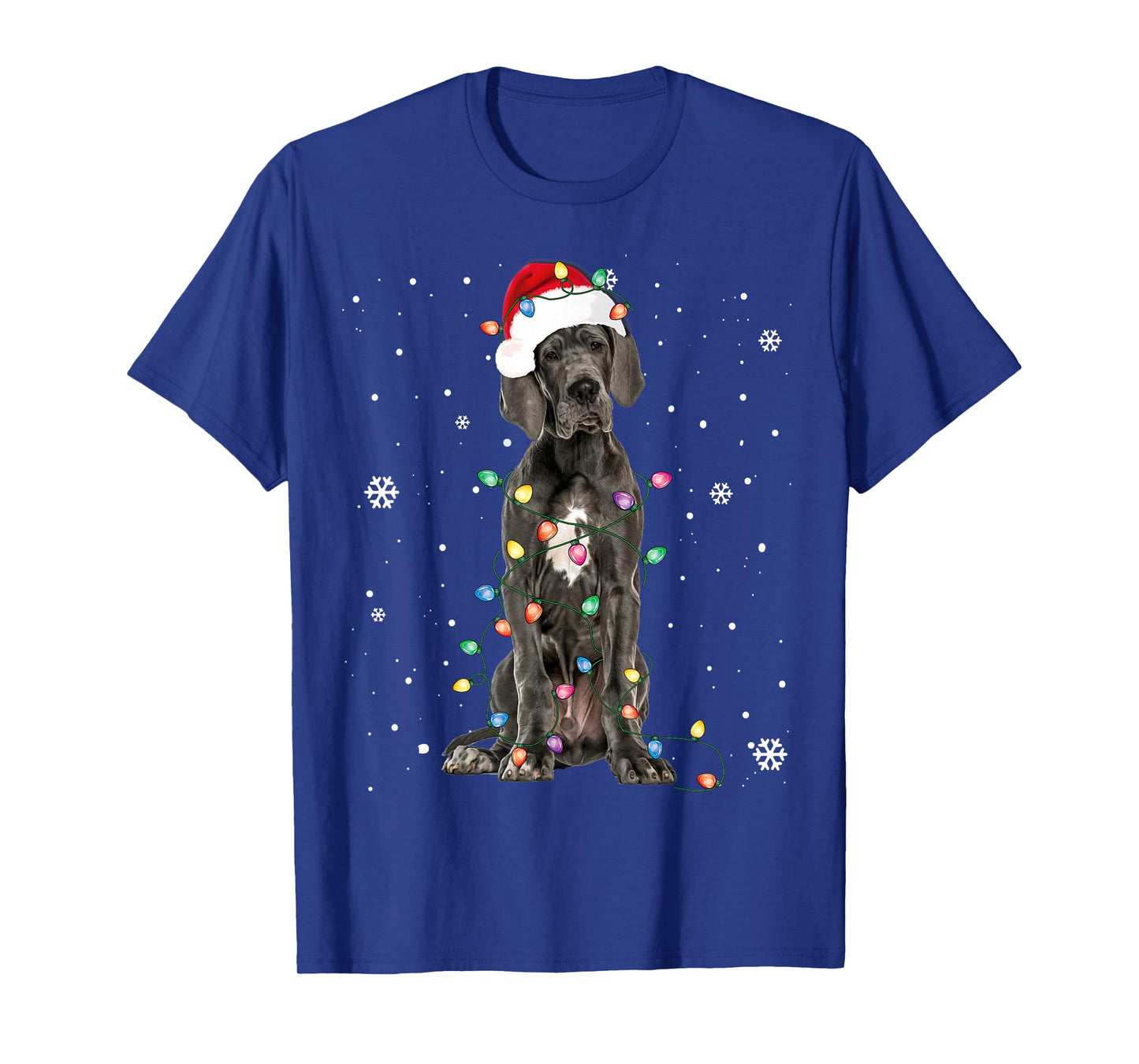 Great Dane Christmas Santa Hat Fairy Lights Pajama Dog Lover T-Shirt