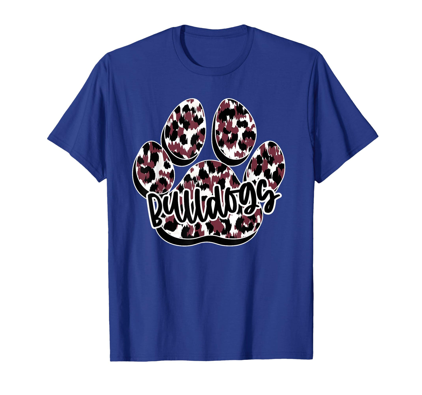 Maroon Bulldogs Leopard Paw Print Leopard School Mascot T-Shirt