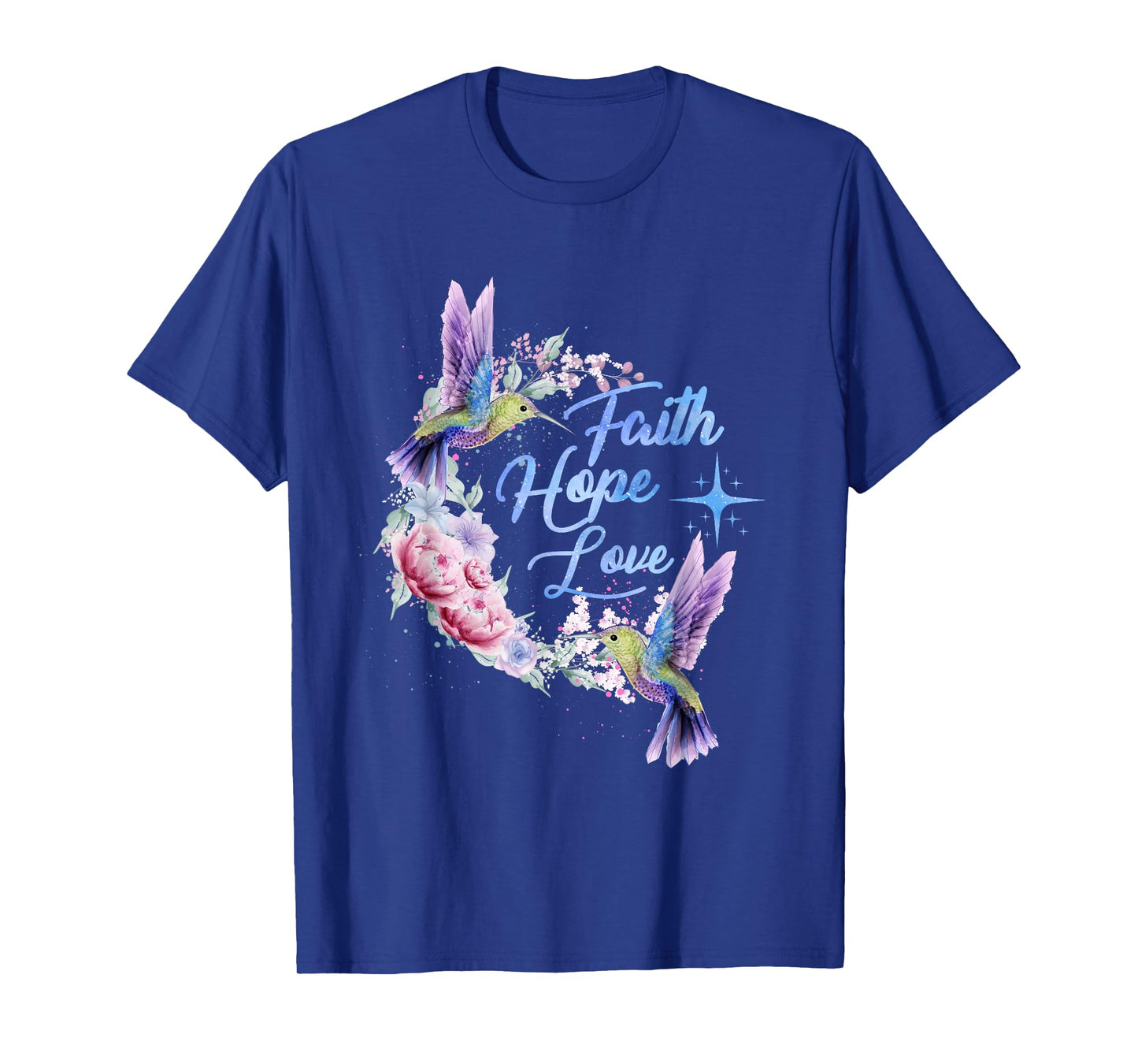 Hope Faith Love Hummingbird Picture Bird Print T-Shirt