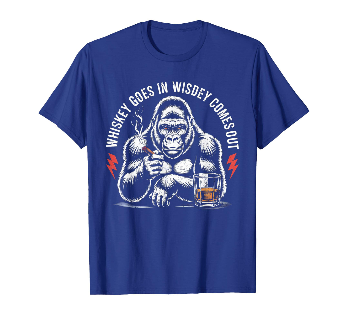 Whiskey Goes In Wisdom Comes Out Funny Monkey VIntage T-Shirt