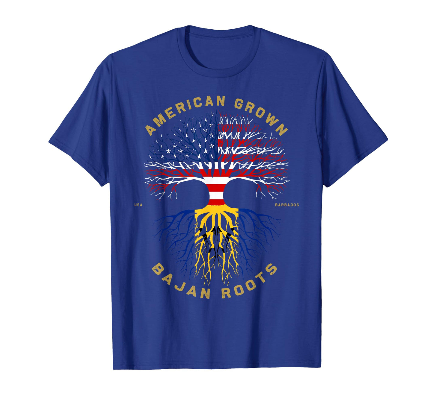 American Grown With Bajan Roots Tree USA Flag Unique Gifts T-Shirt