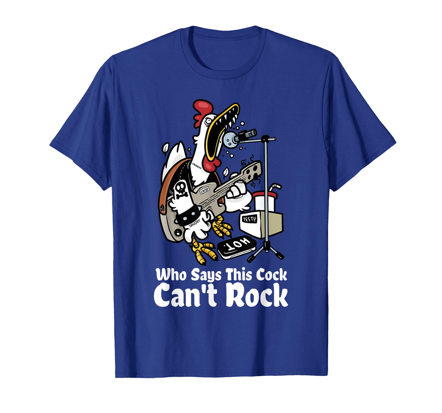 Funny Rock & Roll Rooster Chicken Playing Rock Guitar Party T-Shirt