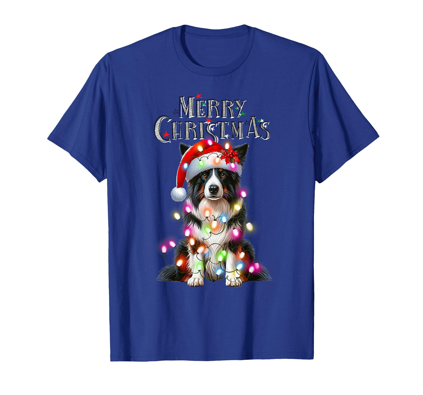 Border collie Christmas Lights Xmas dog Santa T-Shirt for Men Women Kids