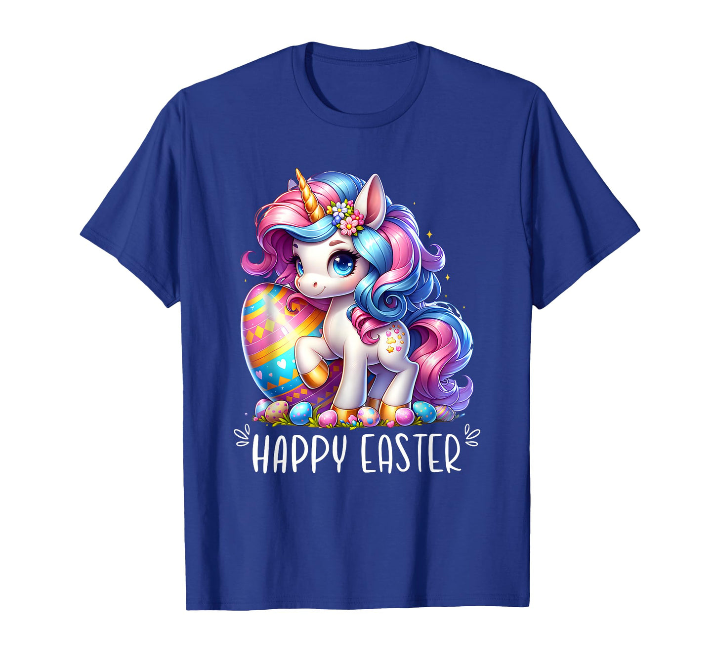 Unicorn Happy Easter Day Bunny Rainbow Egg Girls Kids T-Shirt