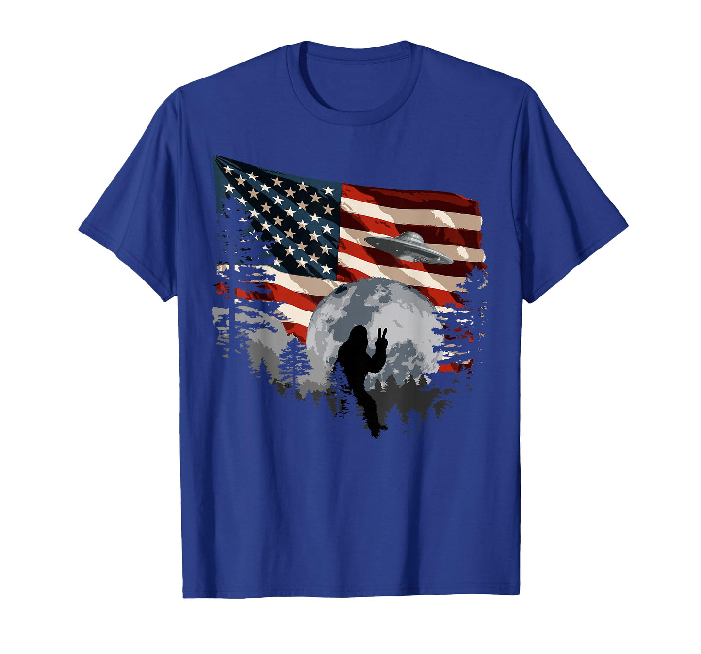 Bigfoot Sasquatch Patriotic American Flag Nature T-Shirt