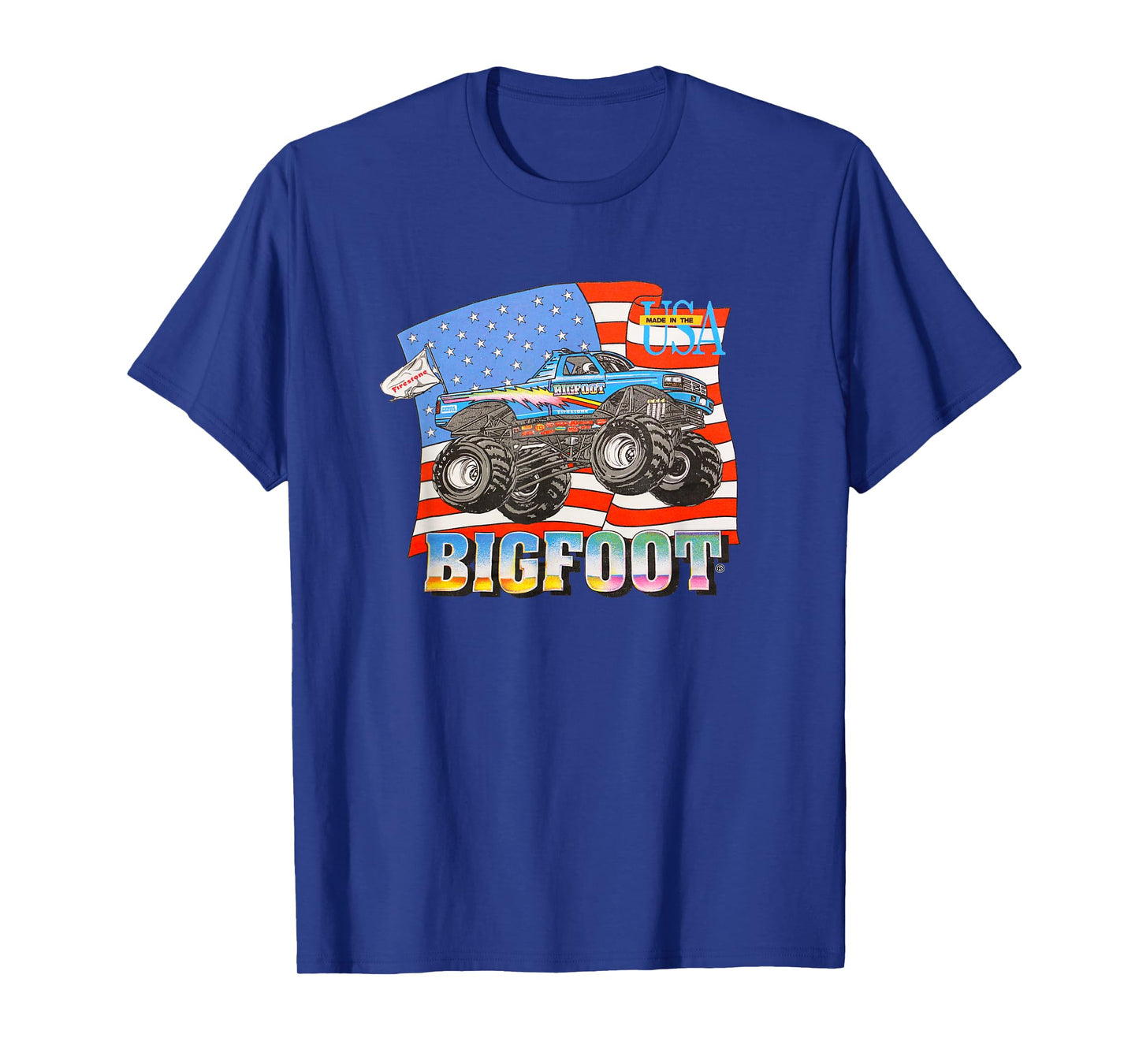 90's BIGFOOT Cruiser With American Flag Backdrop T-Shirt