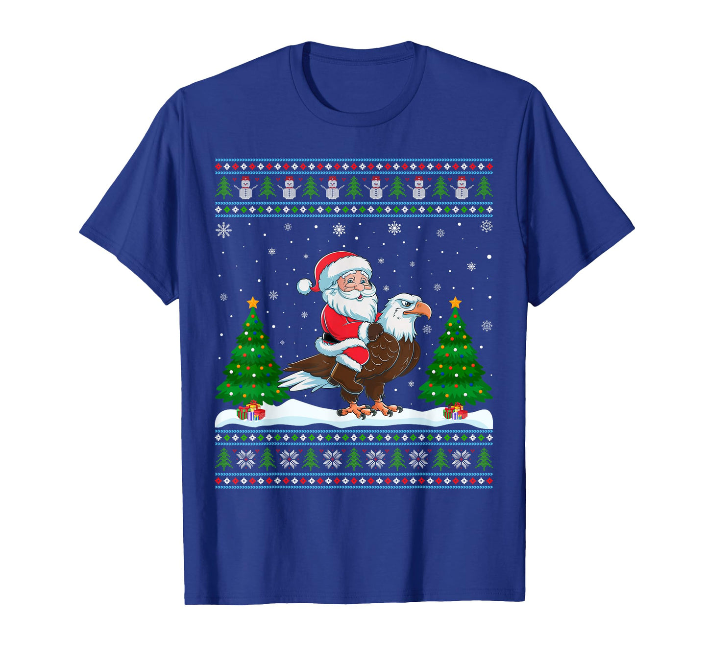 Ugly Xmas Lighting Tree Santa Riding Eagle Christmas T-Shirt