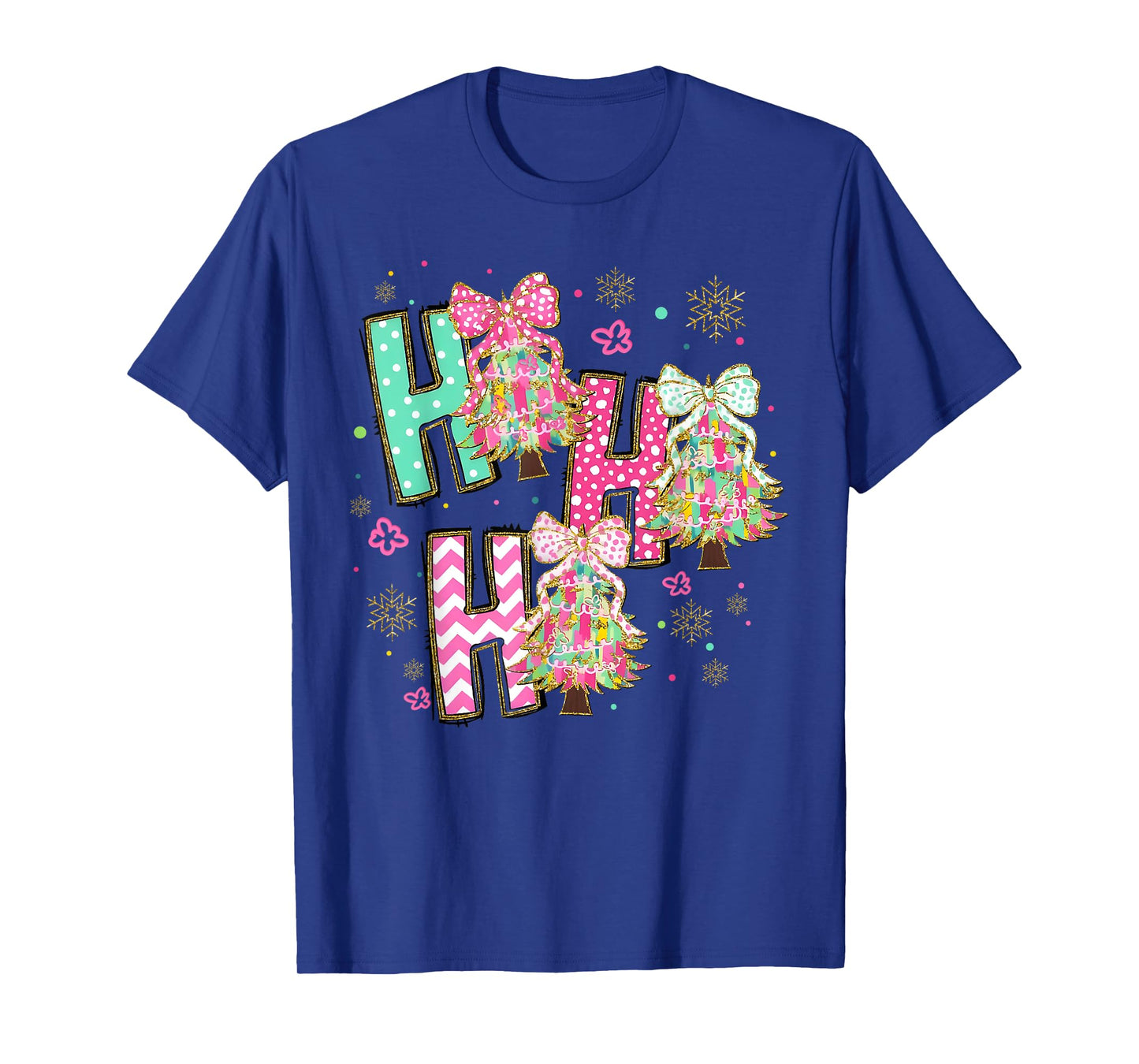 HO HO HO Merry Christmas Coquette Bow Xmas Trees Holiday T-Shirt