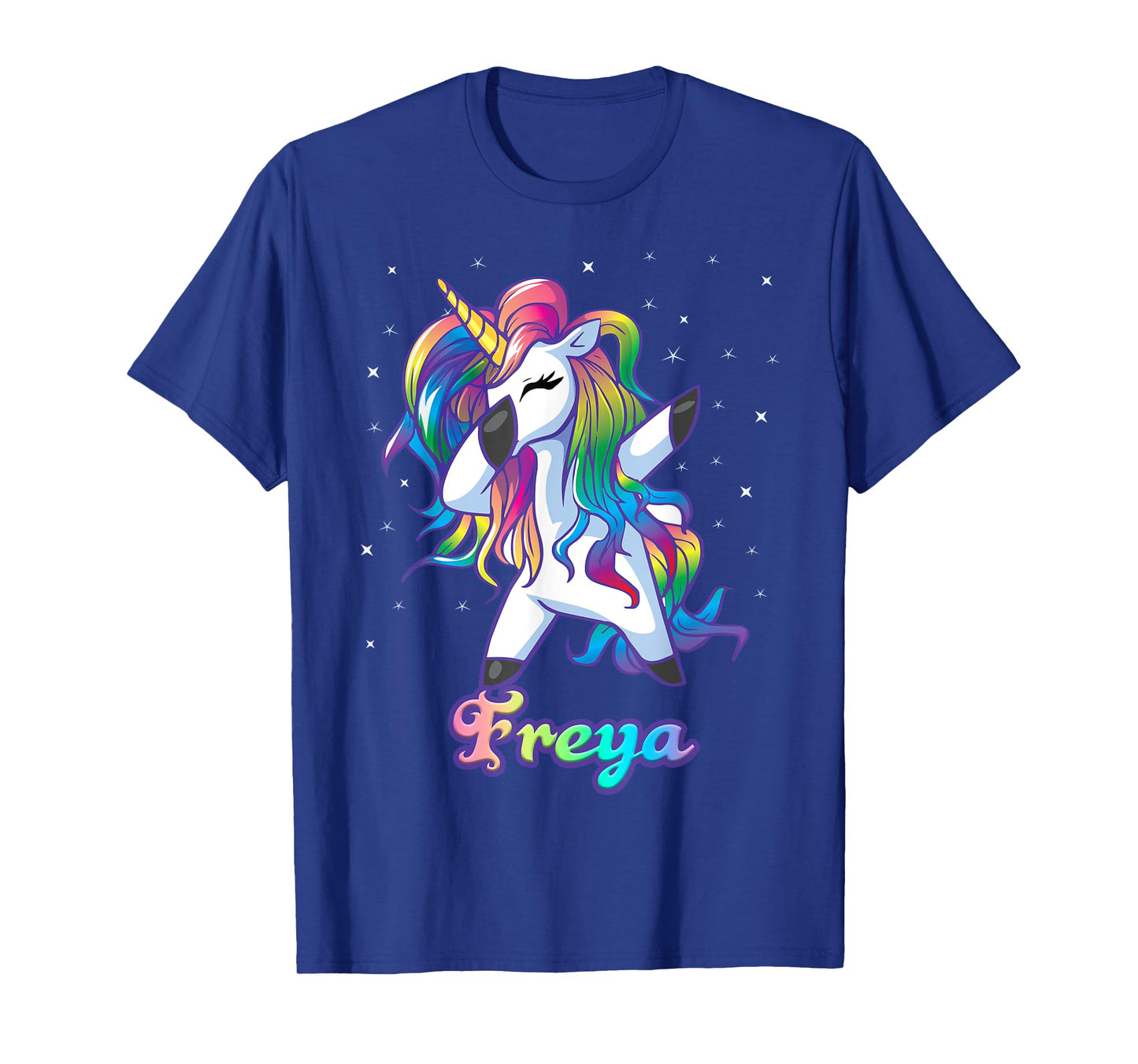 FREYA Name Personalized Custom Rainbow Unicorn Dabbing T-Shirt