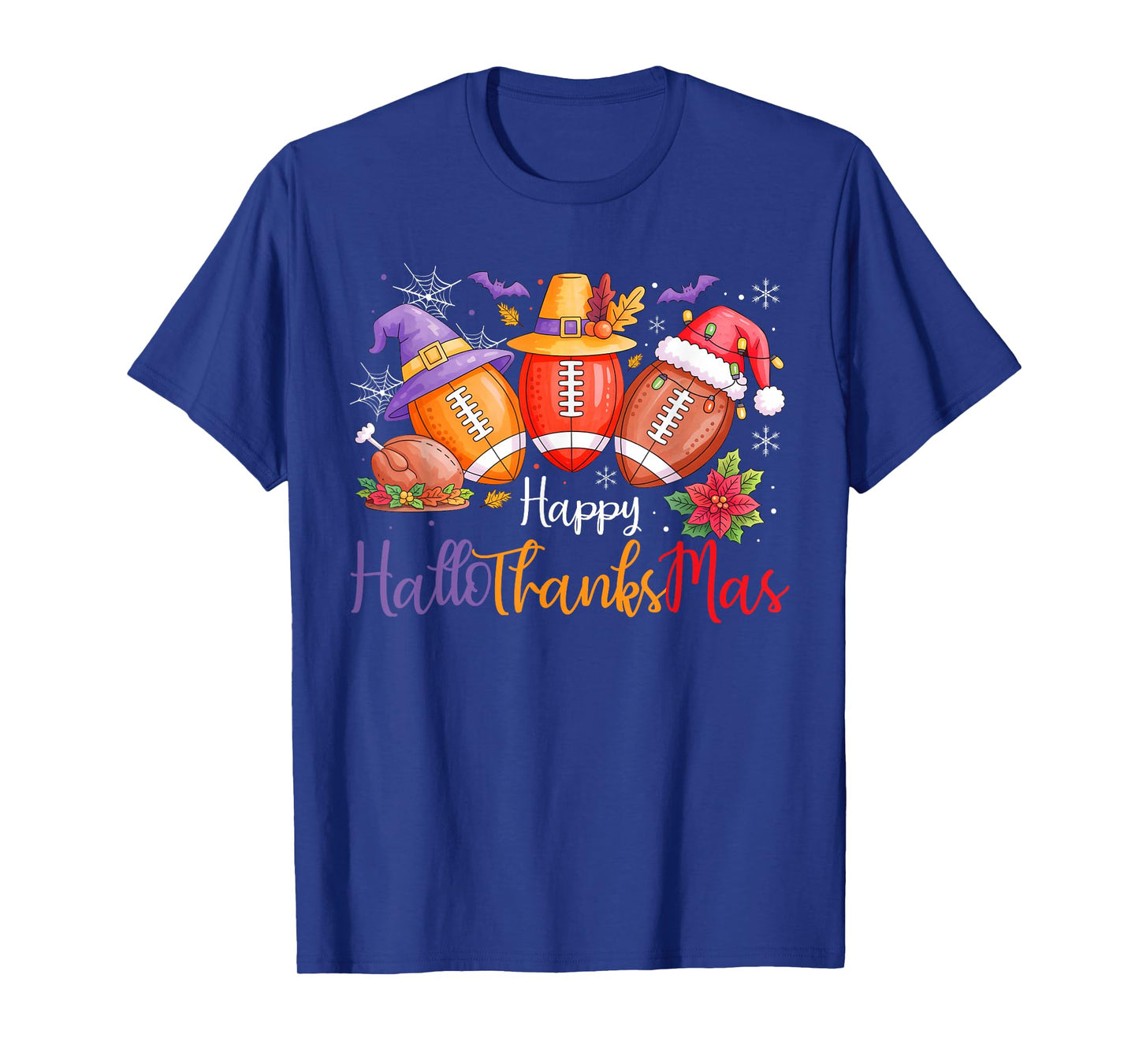 Happy Hallothanksmas Football Halloween Thanksgiving Xmas T-Shirt