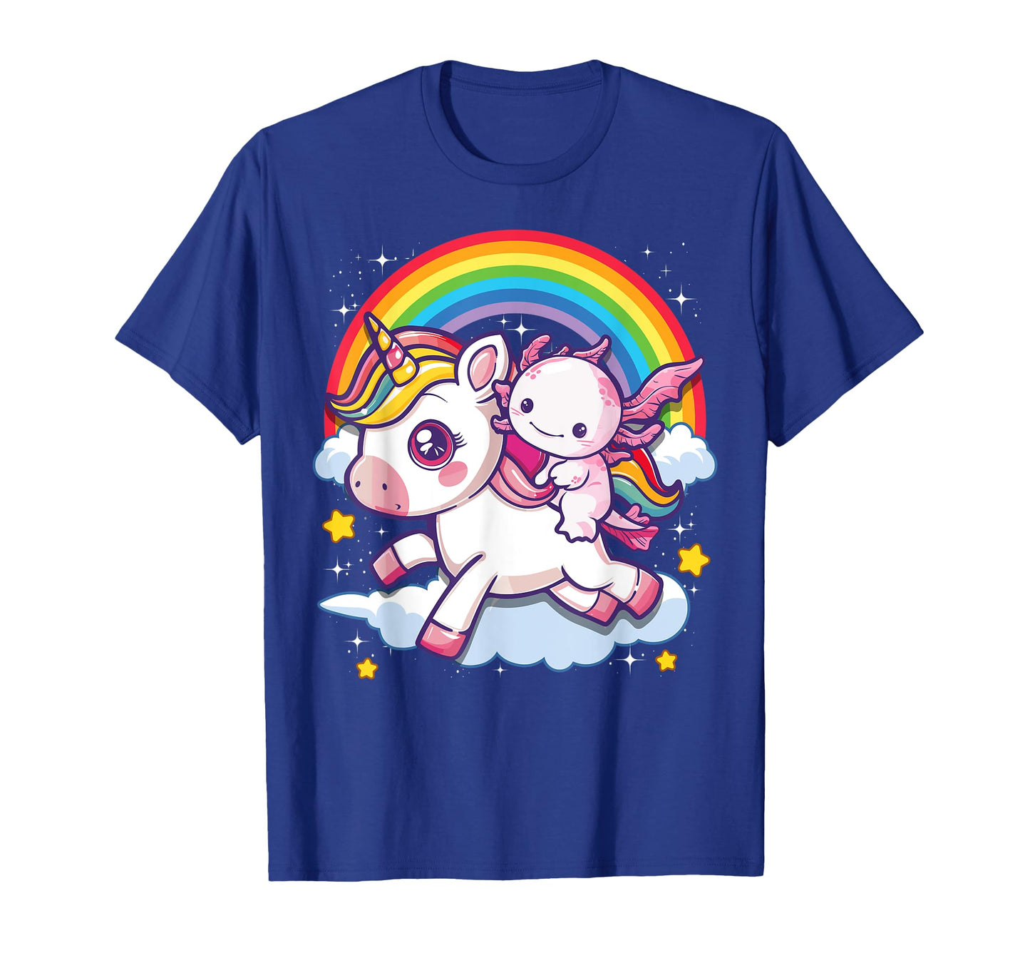 Axolotl Shirts For Girls Women Cute Axolotl Riding Unicorn T-Shirt