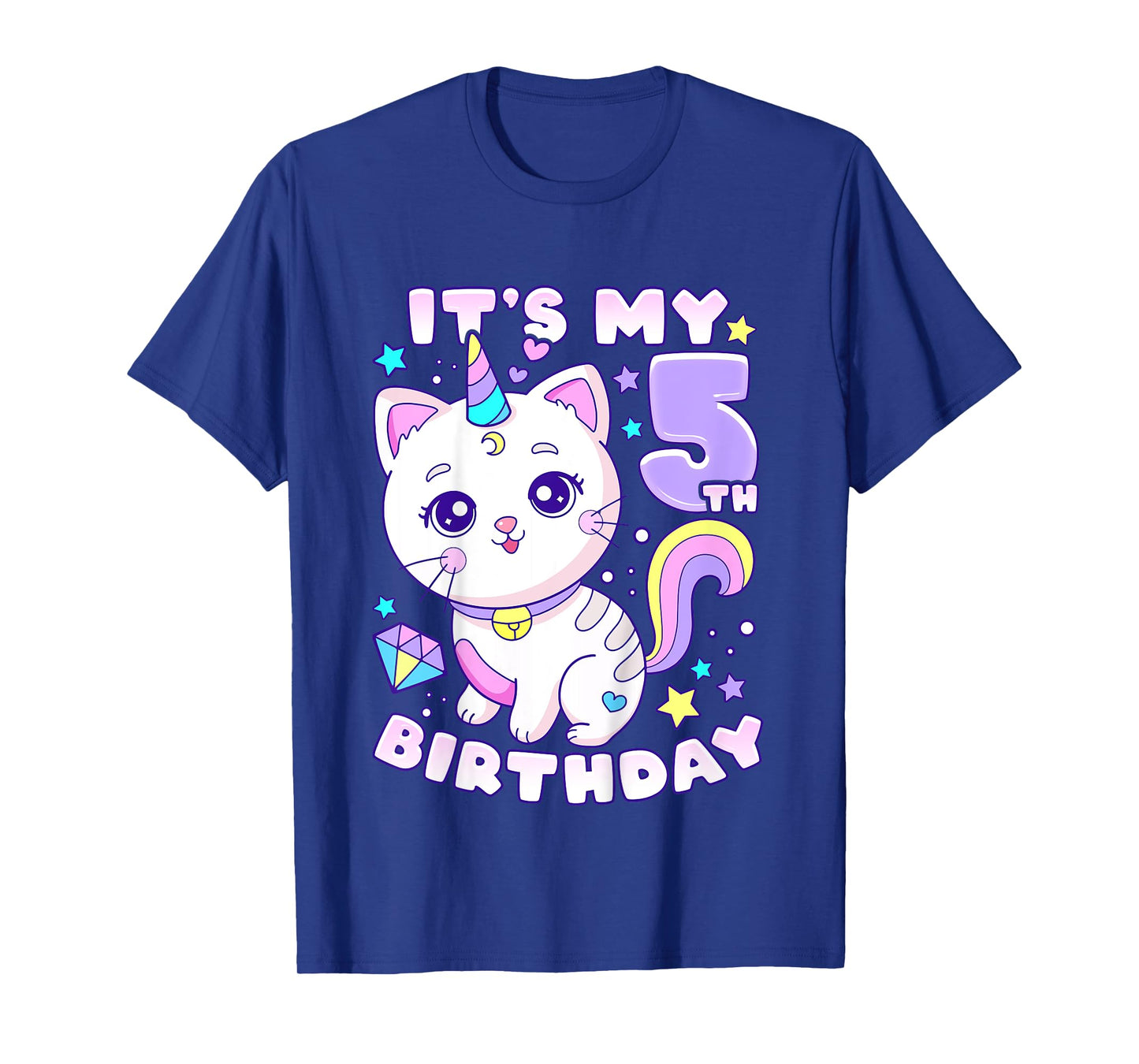 Birthday girl 5 years old, cat, unicorn, 5th birthday T-Shirt
