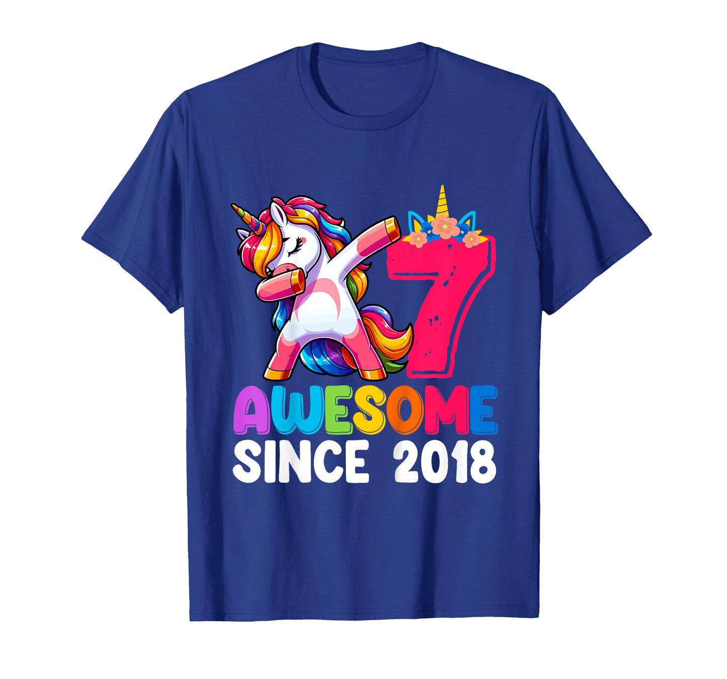 Awesome Since 2018 Dabbing Unicorn Girls 7 Year Old birthday T-Shirt