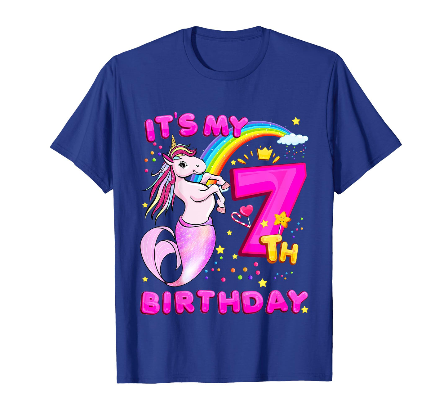 7th Birthday Unicorn Mermaid Girls 7 Years Old Mermicorn T-Shirt