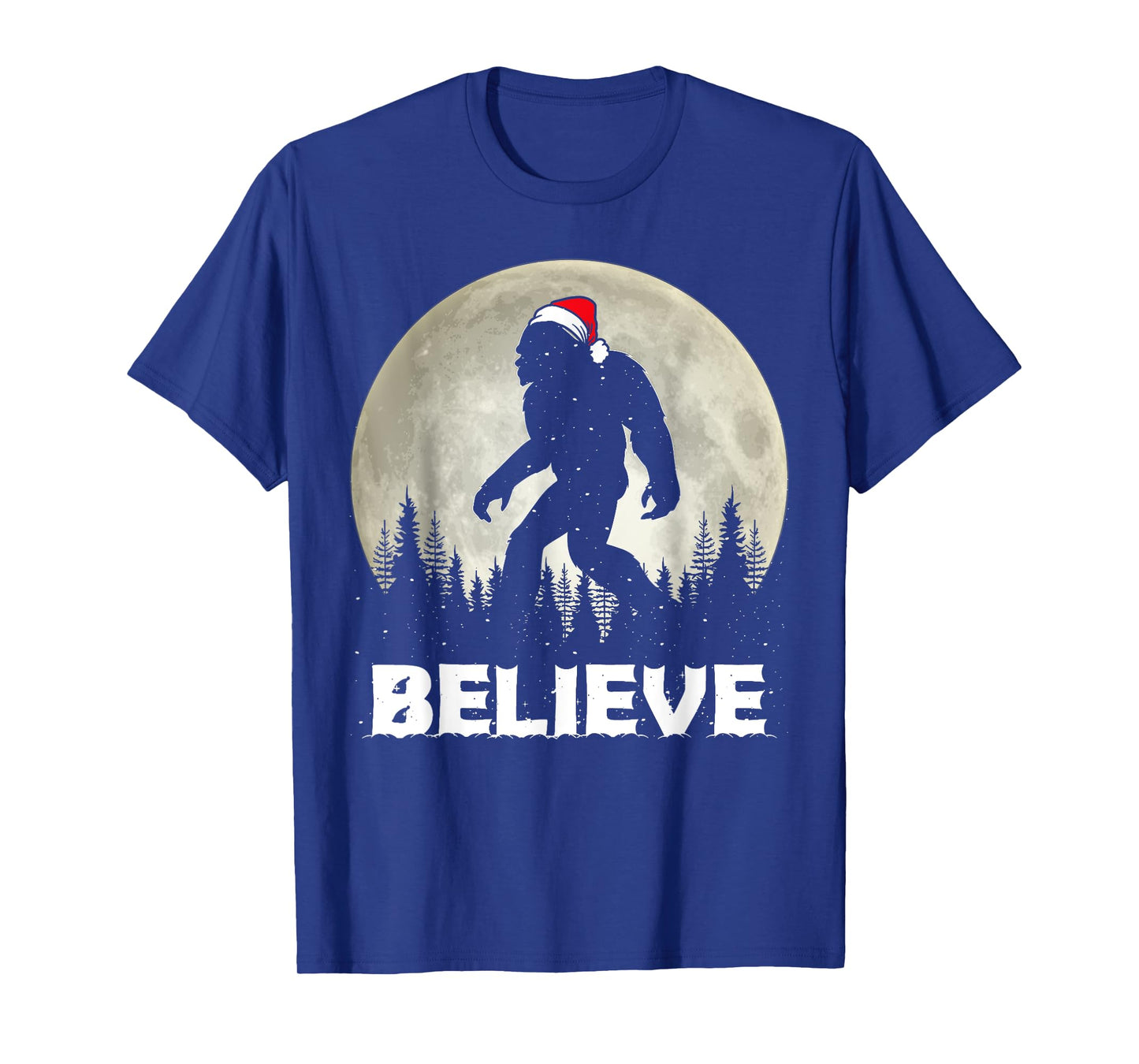 Santa Hat Bigfoot Believe Christmas Lights Rock Sasquatch T-Shirt