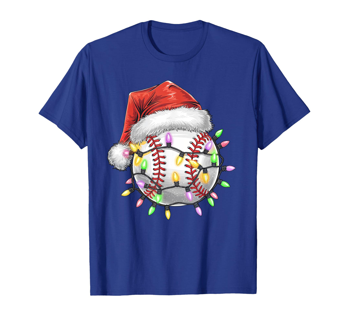 Baseball Christmas Lights Men Boys Youth Santa Sports T-Shirt
