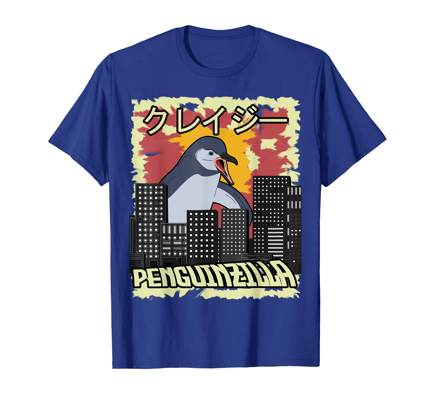 Penguinzilla Lunatic Penguin Demolishing Zilla Japanese Gift T-Shirt