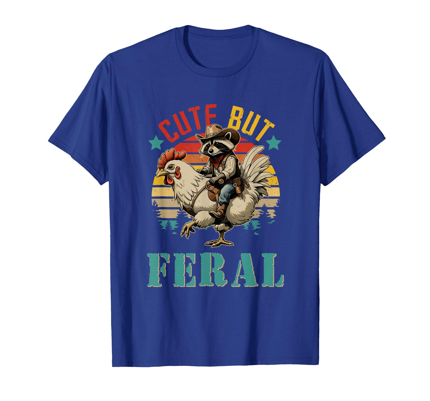 Vintage Cute But Feral Funny Raccoon Riding Chicken Farmer T-Shirt