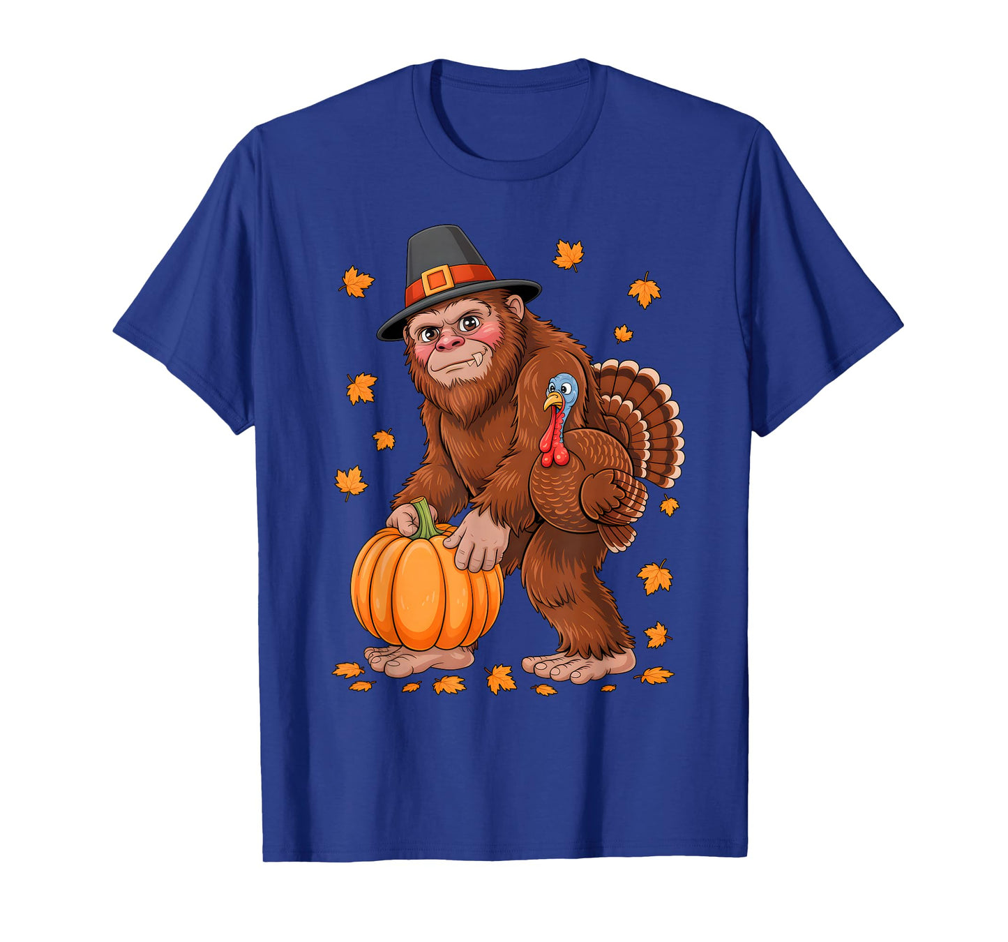 Bigfoot Pilgrim Turkey Pumpkin Thanksgiving Day Boys Men T-Shirt