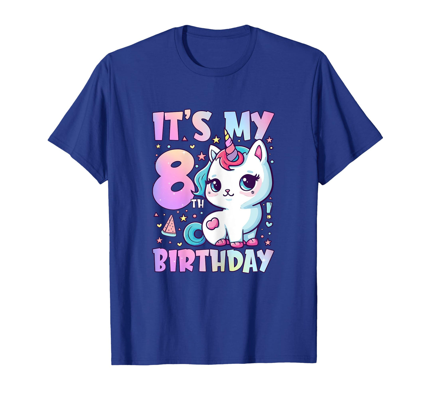 8th Birthday Shirt For Girls 8 Year Old Cat Unicorn Birthday T-Shirt