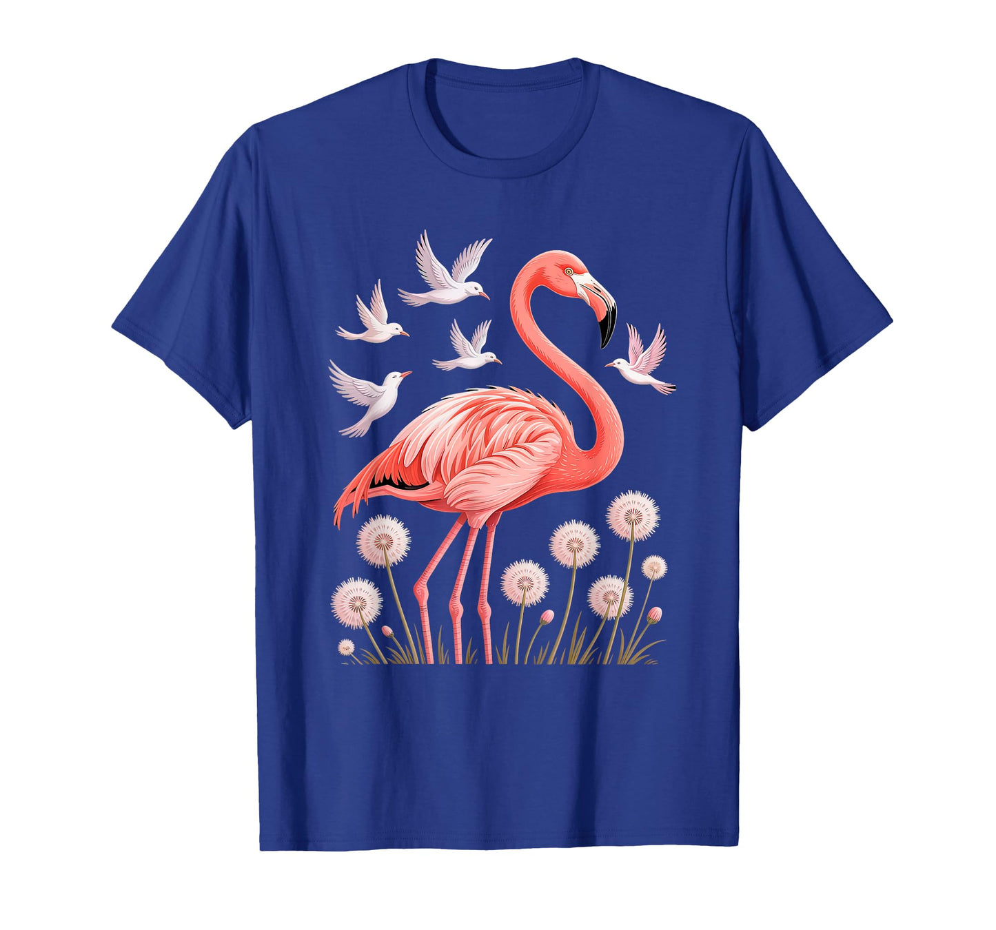 Flamingo with Sunset Colors and Flowers in Nature Scene T-Shirt