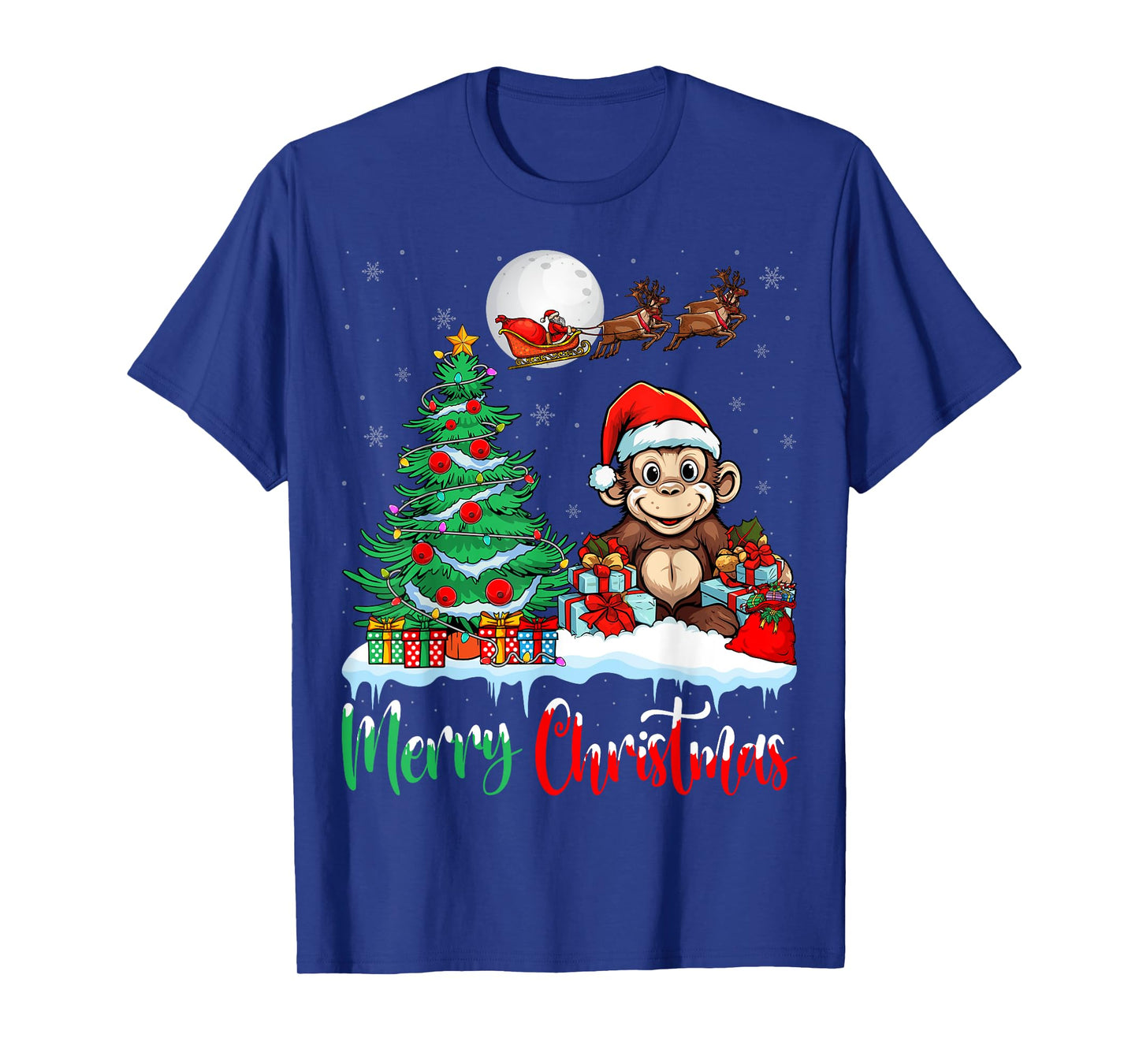 Monkey Santa Hat Xmas Lights Merry Christmas Monkey T-Shirt