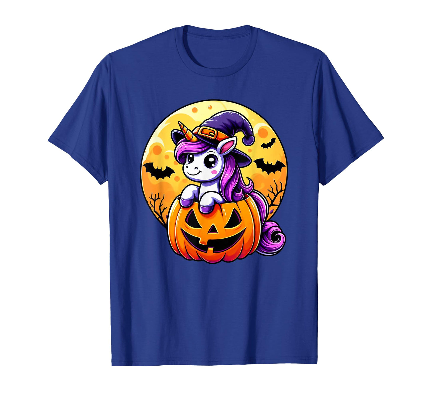 Halloween Cute Unicorn Witch Hat Pumpkin Funny For Kid Girl T-Shirt