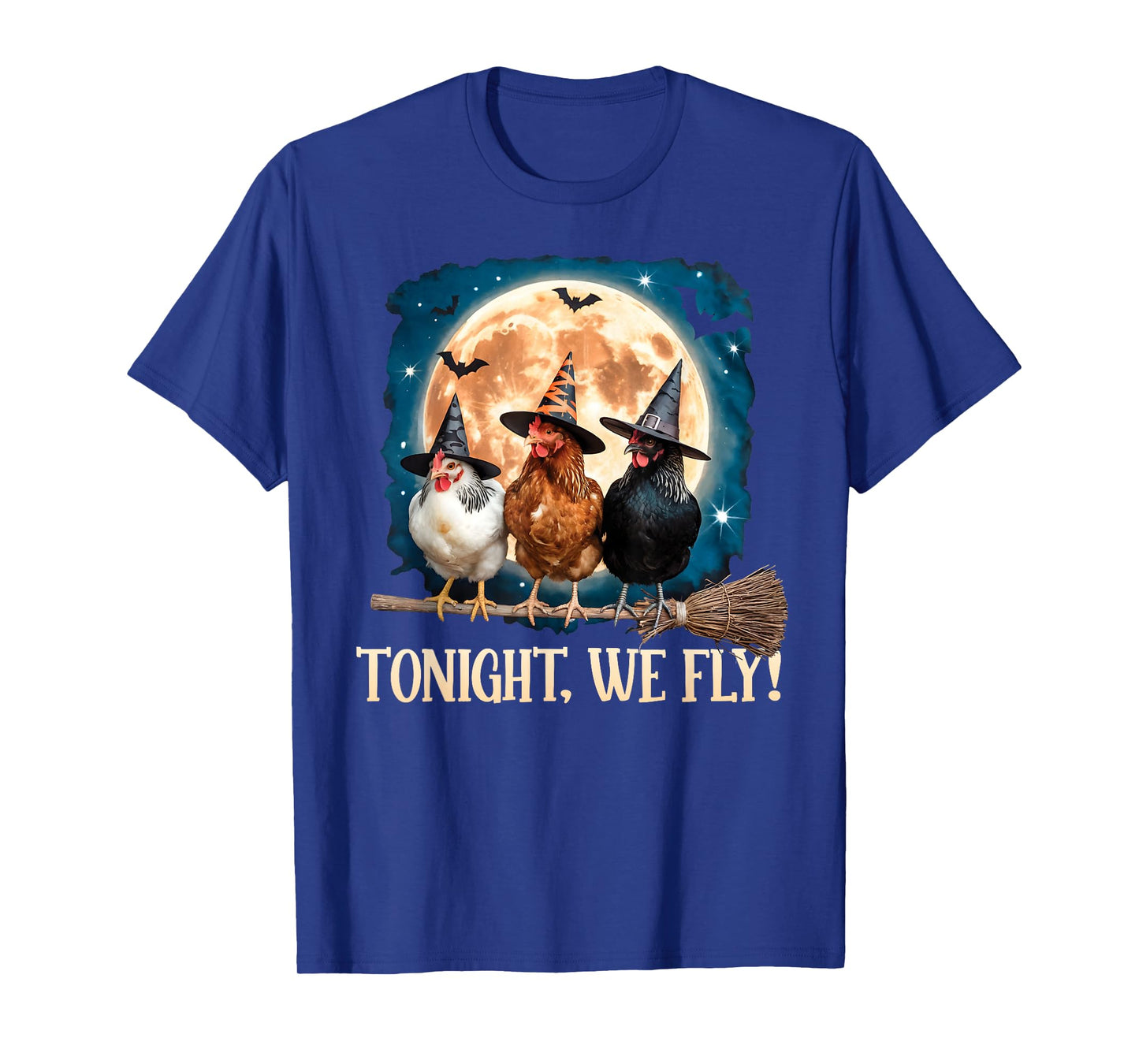 Tonight We Fly Moon Bat Funny Spooky Chicken Witch Halloween T-Shirt
