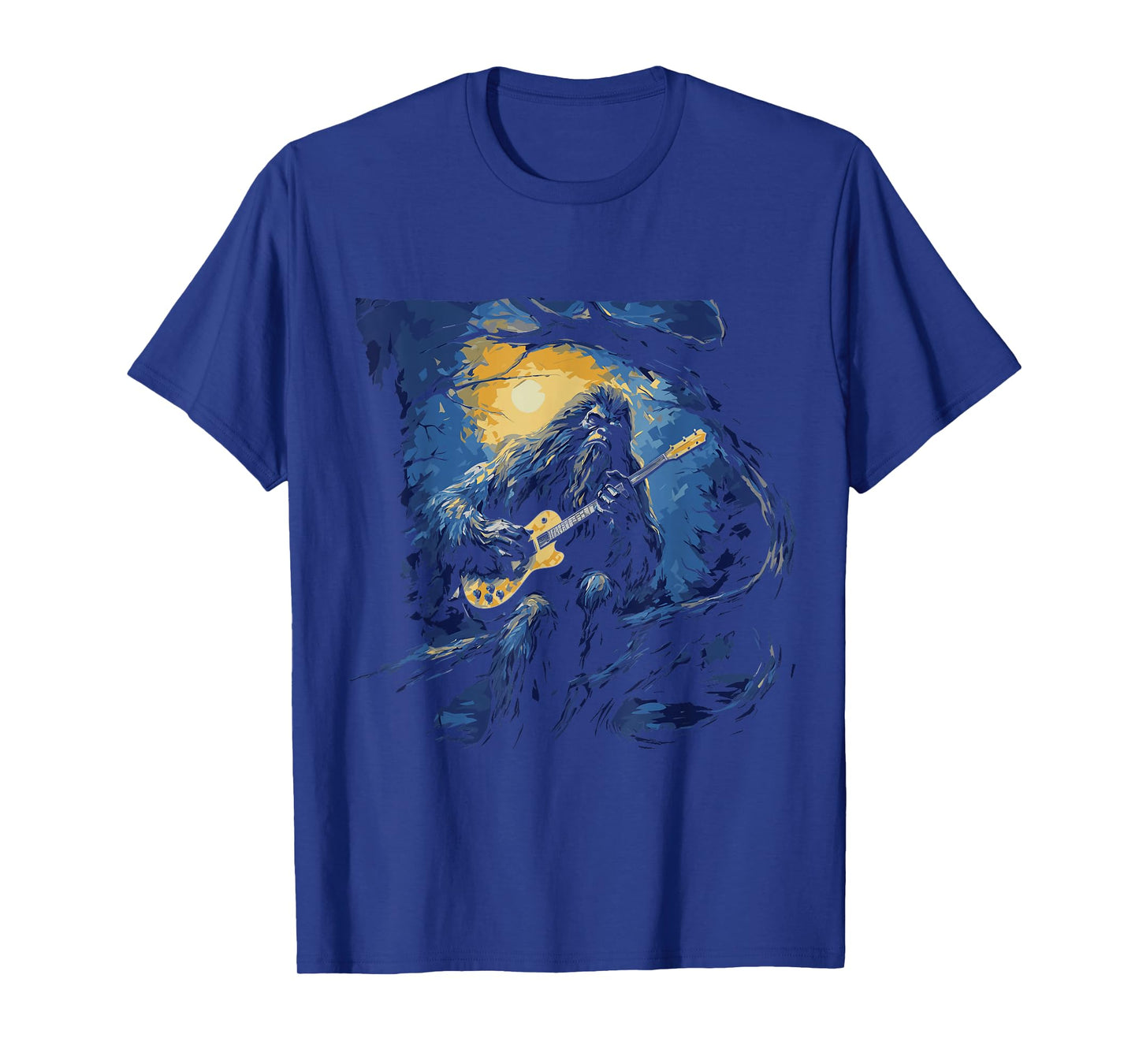 Bigfoot Playing a Guitar Starry Night Funny Sasquatch Rocker T-Shirt