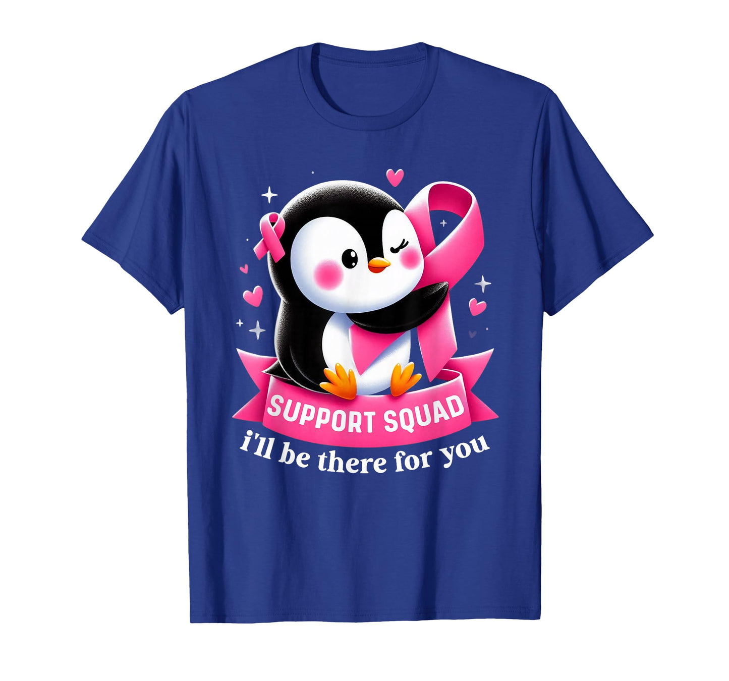 Support Squad Penguin Breast Cancer Awareness Pink Ribbon T-Shirt
