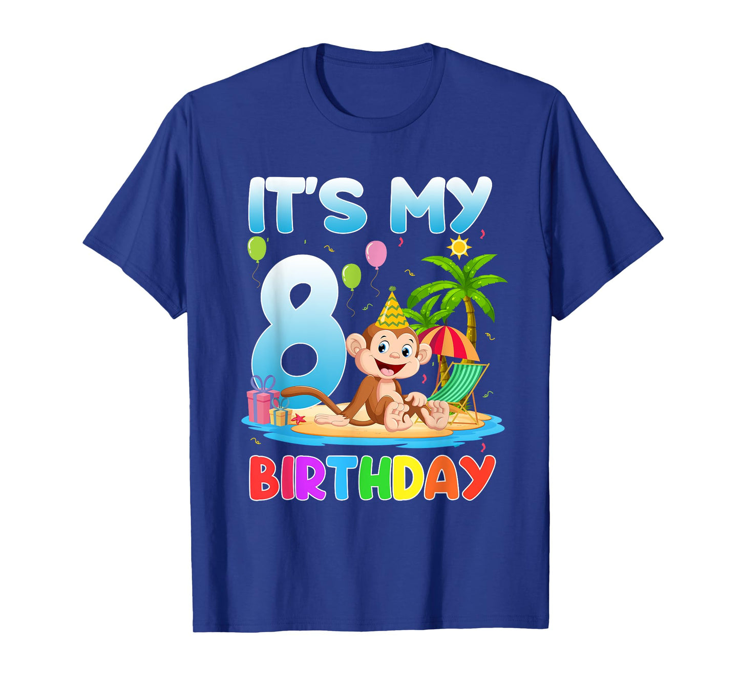 It's My 8th Birthday Summer Monkey 8 Year Old Bday Party Kid T-Shirt