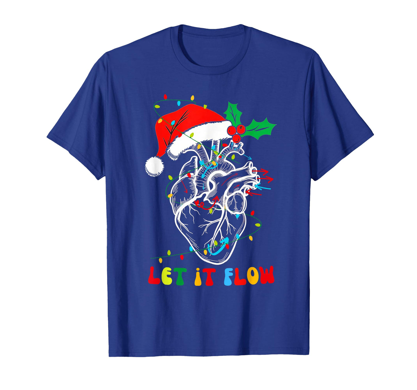 Funny Let It Flow Anatomy Heart Cardiac Nurse Santa Hat Xmas T-Shirt