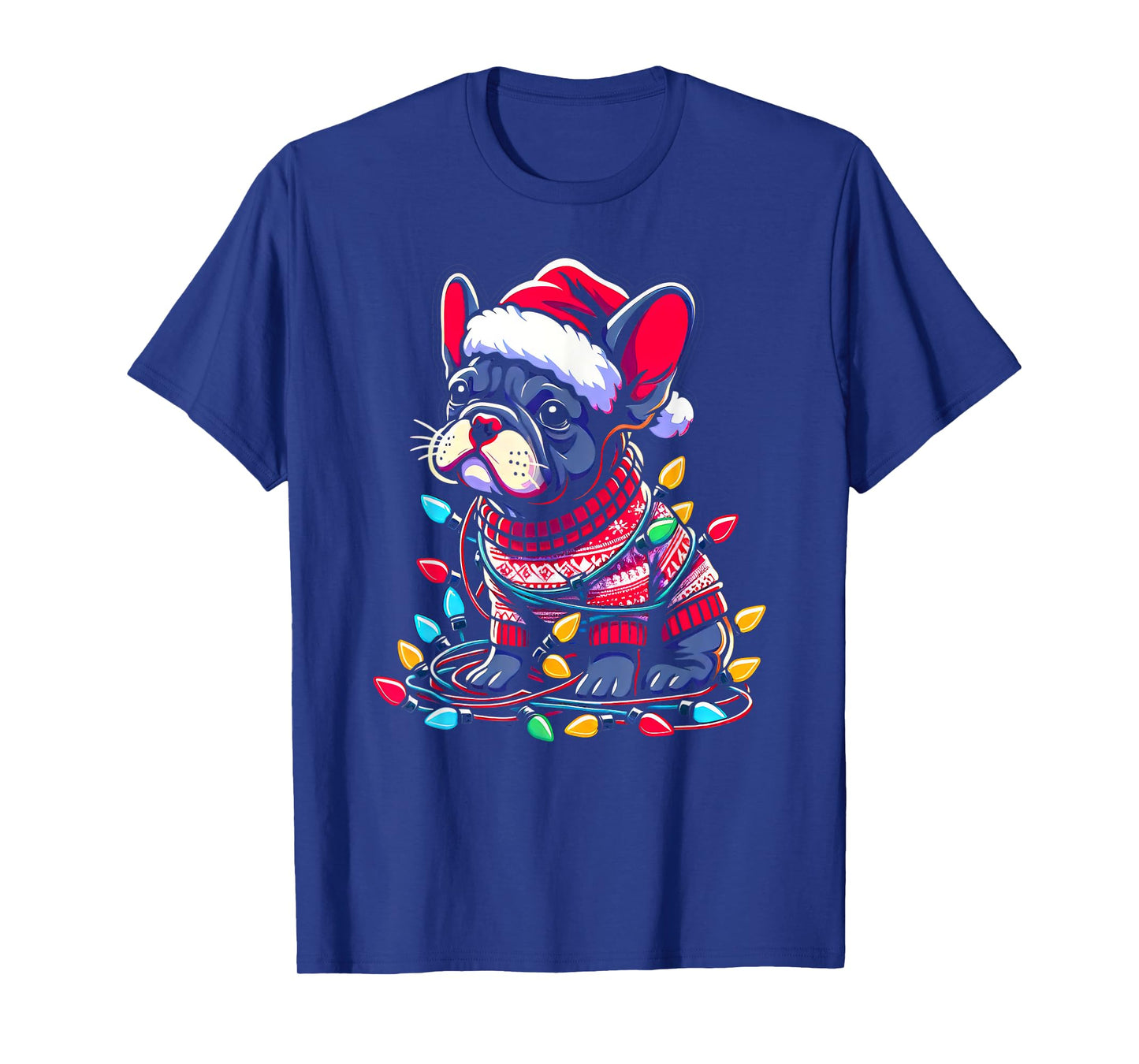 Funny Frenchie Tree Xmas Lights Pajama T-Shirt