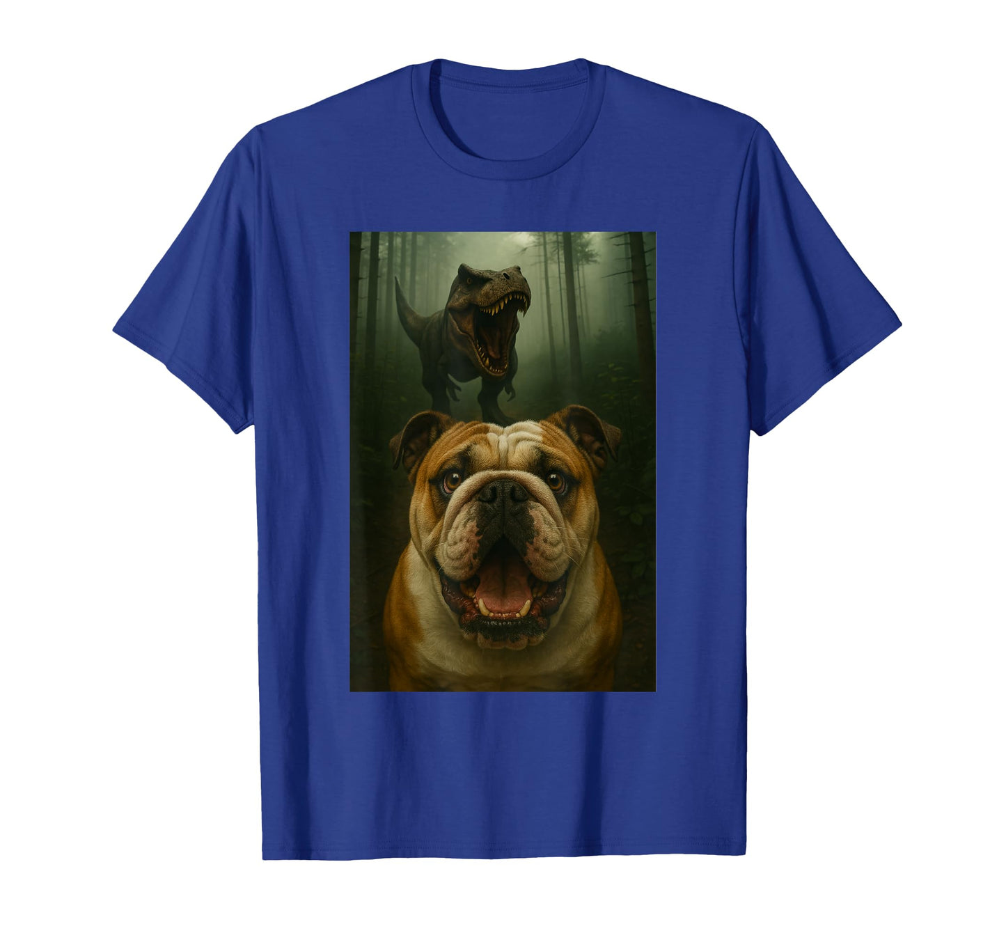 English Bulldog Dog Selfie With T-Rex Dinosaur Funny T-Shirt
