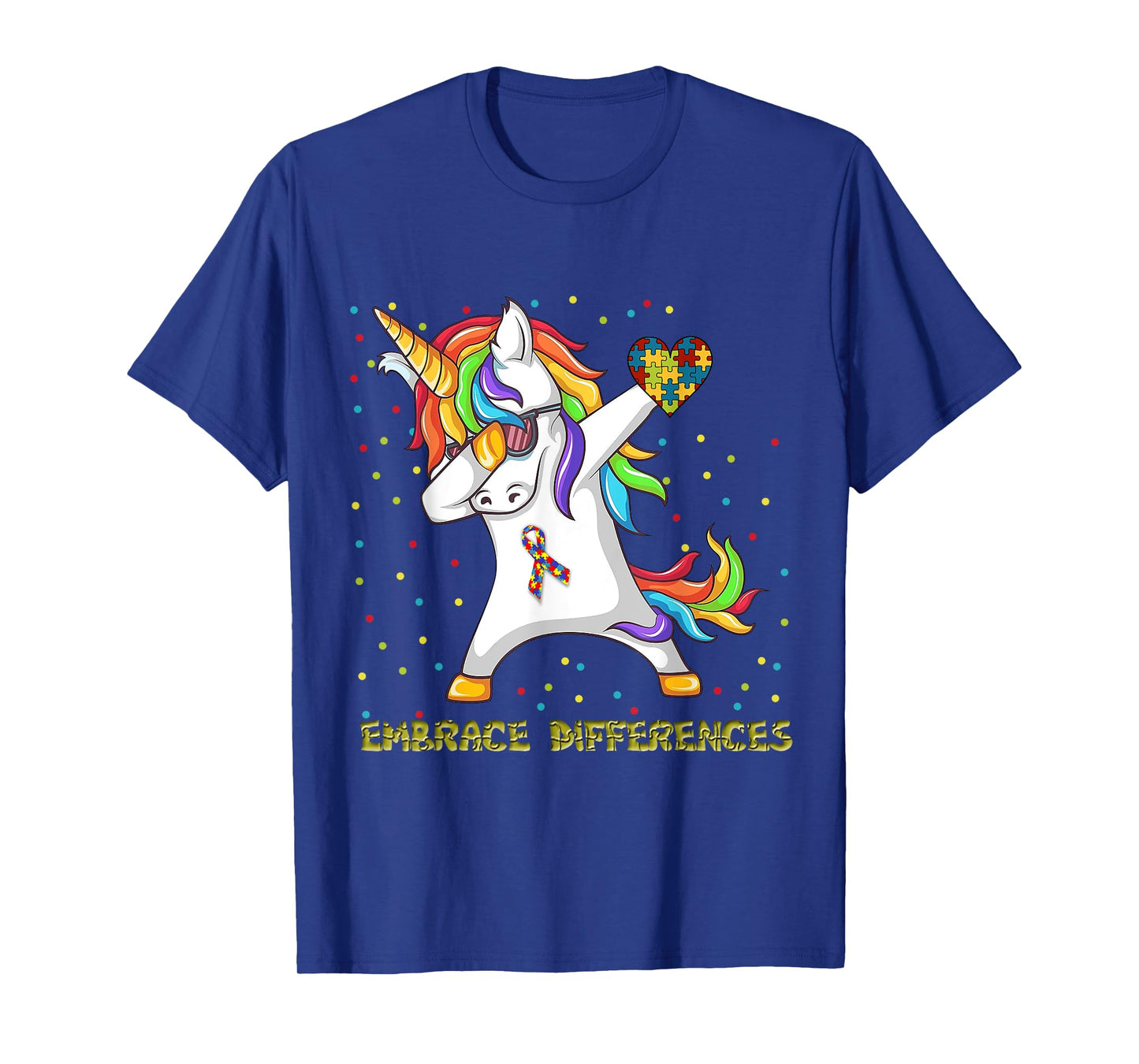 Embrace Differences Unicorn Dabbing Puzzle Autism Awareness T-Shirt