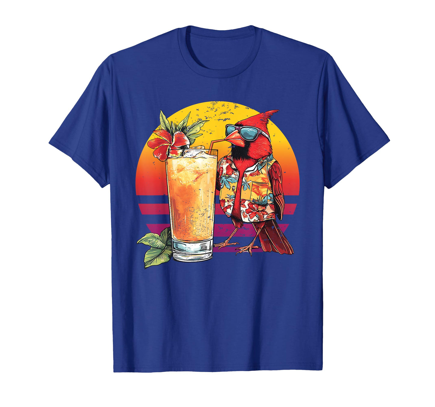 Red Cardinal Bird Drinking Cocktail Hawaiian Retro Summer T-Shirt