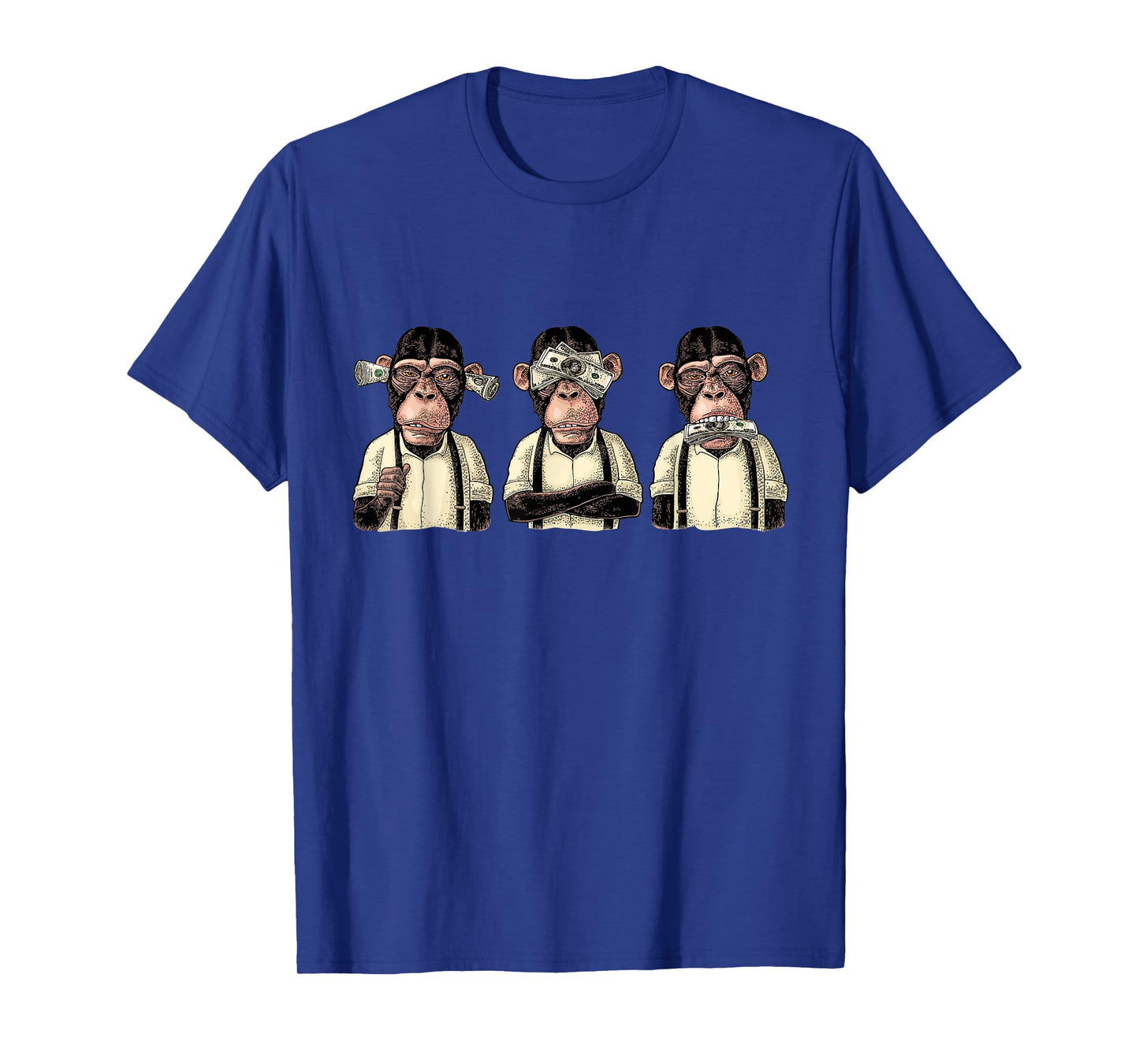 Money A Bag HEAR NO SEE NO SPEAK NO EVIL Monkey Dollar Bills T-Shirt