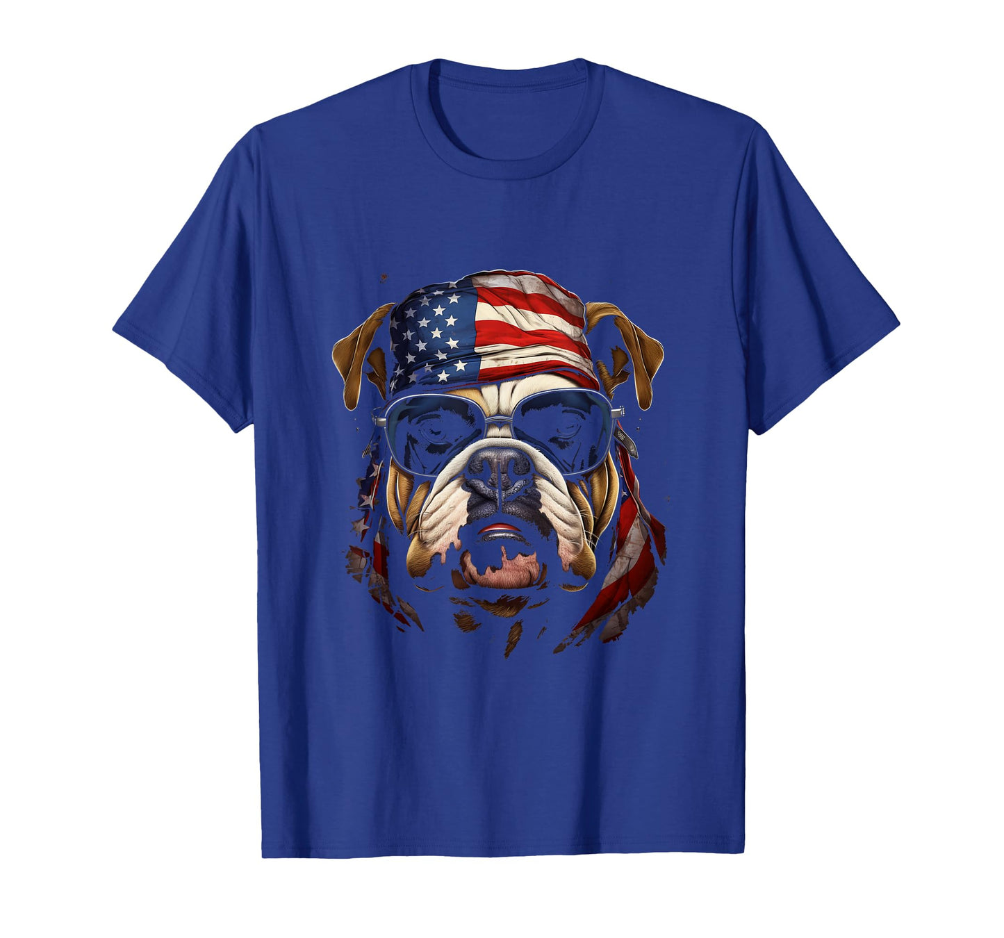 Bulldog Wearing American Flag Bandana Patriotic Paws T-Shirt