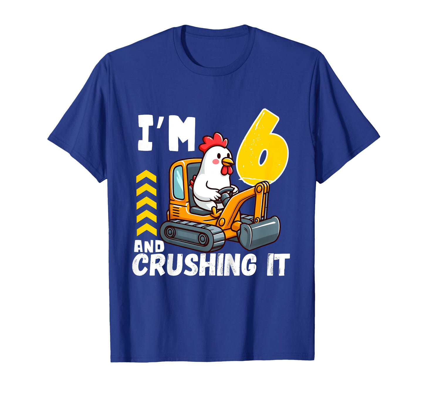 Kids Six 6yr 6th Birthday Construction Boy 6 Years Old Chicken T-Shirt