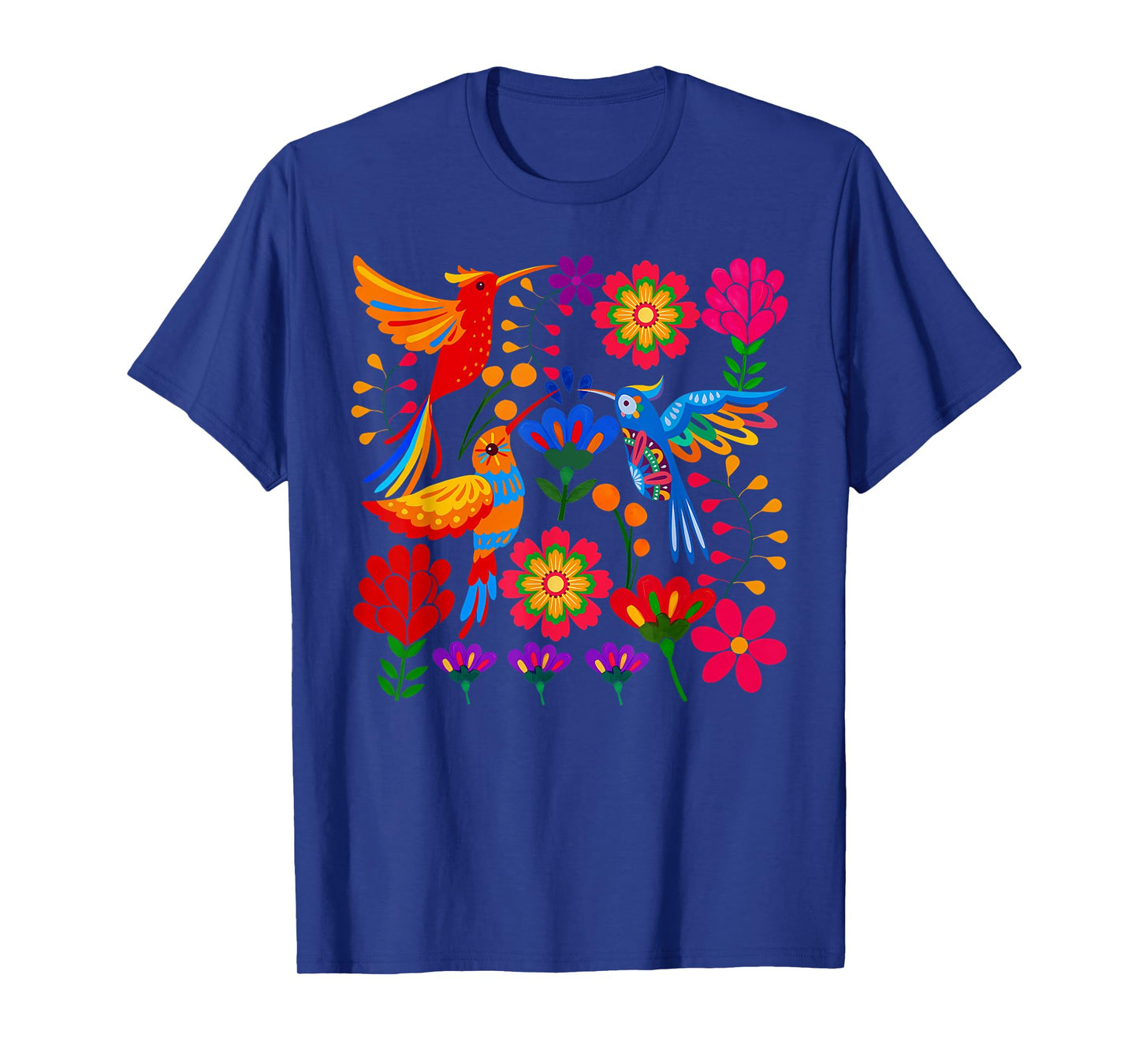 Hummingbird Colorful Mexican Flowers Floral Nature Lover T-Shirt