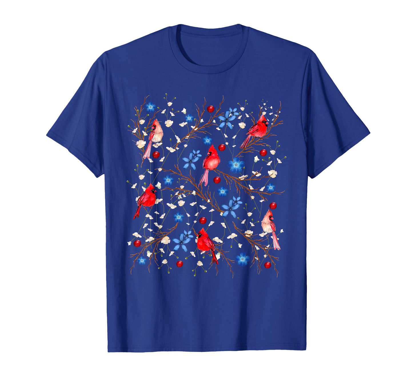 Floral Cardinal Bird Red White Blue 4th Of July Bird Lover T-Shirt