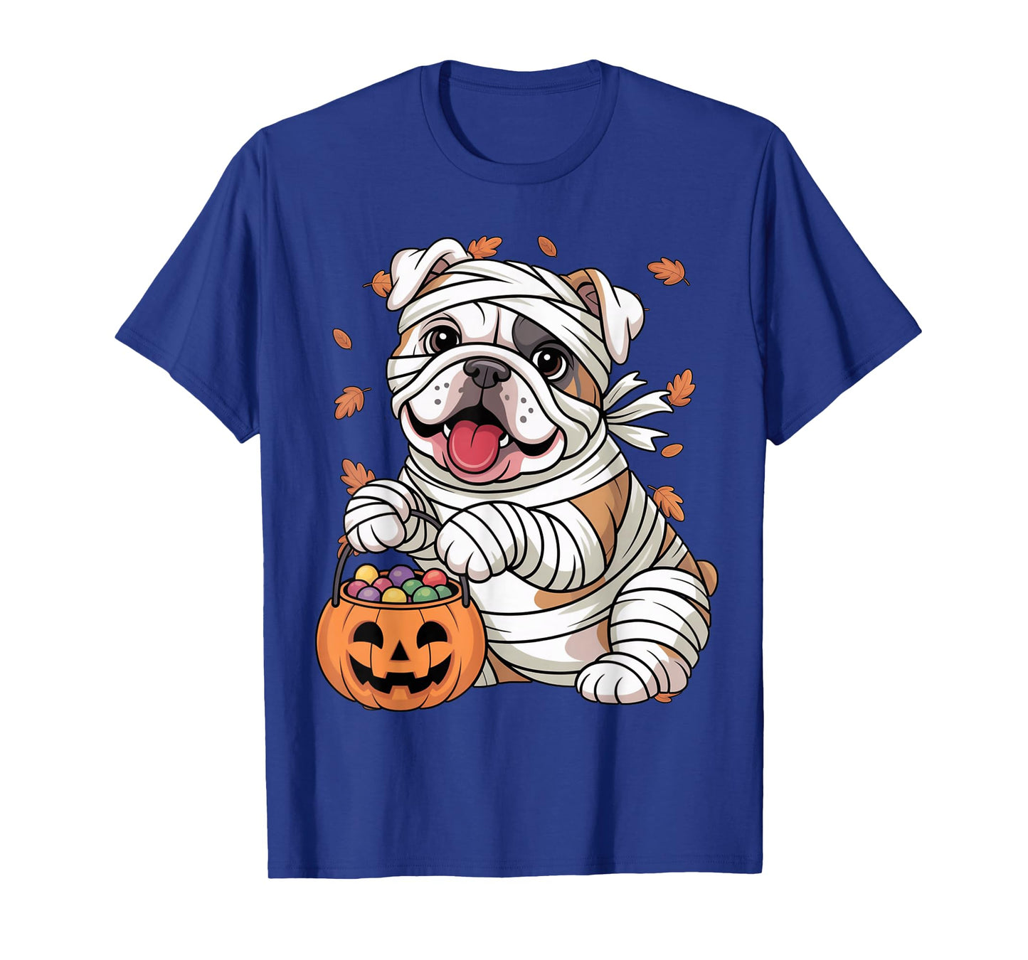 Mummy English Bulldog Fall Pumpkin Spooky Season Halloween T-Shirt