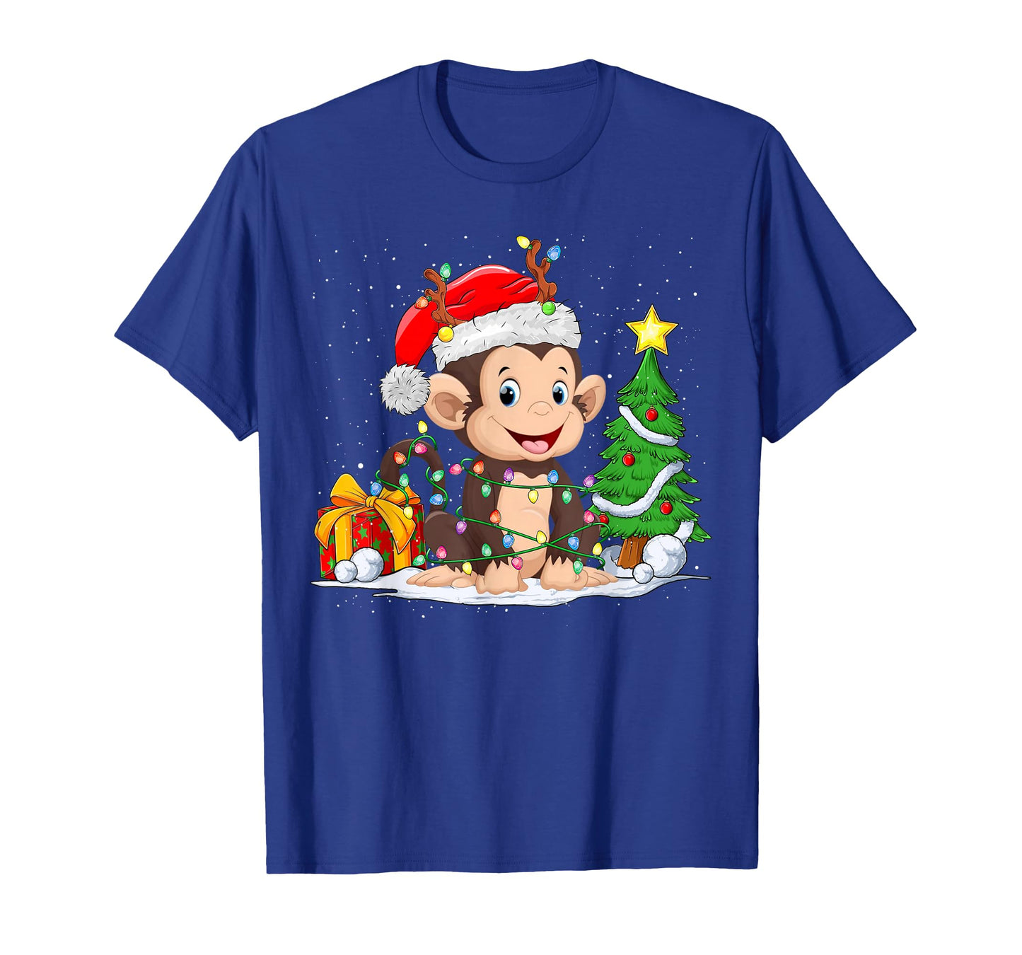 Cute Monkey Santa Christmas Tree Lights Xmas Pajama Monkey T-Shirt